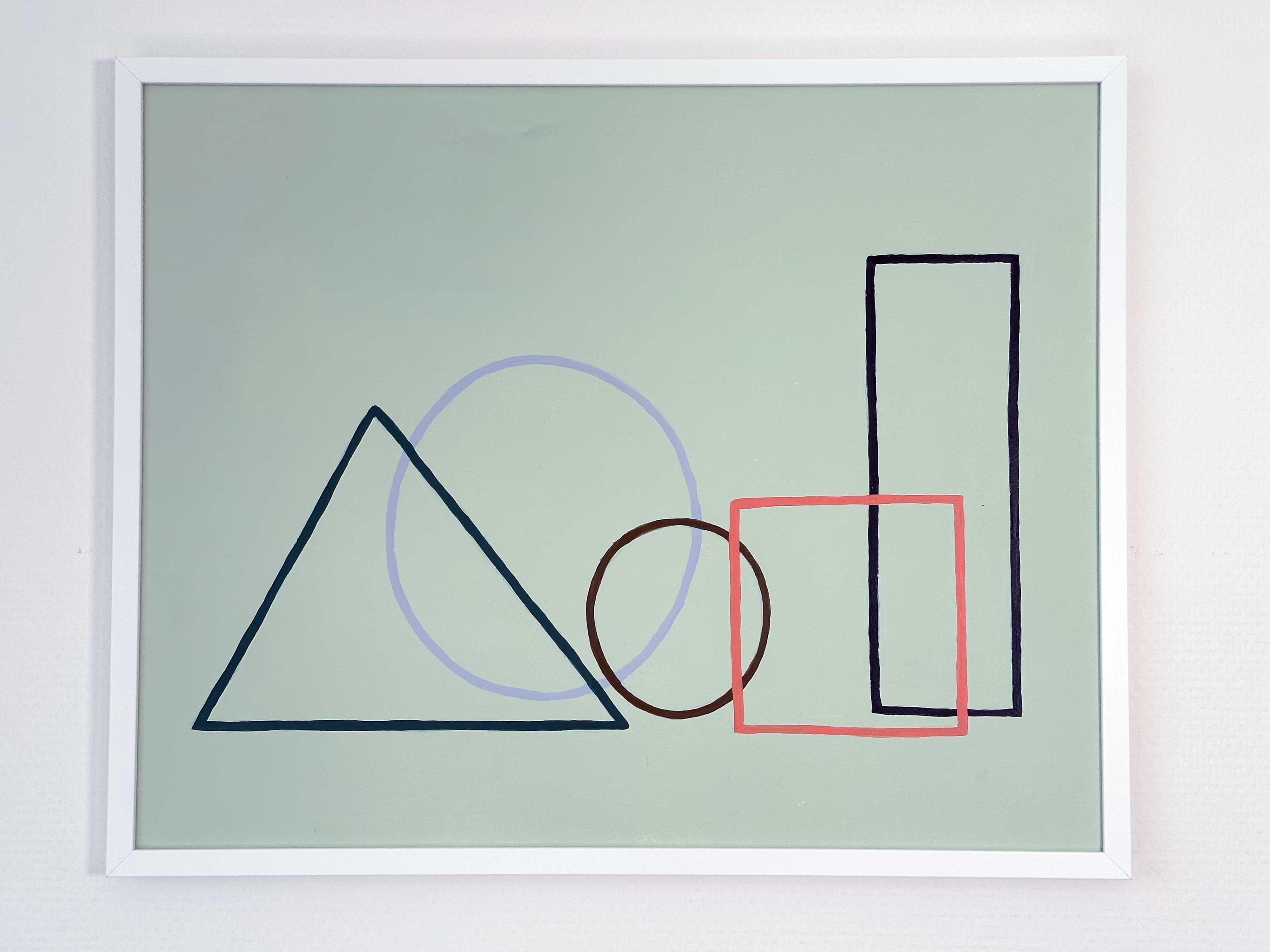 Geometrische Umrisse Acryl-Gemälde Papier Abstraktes Salbeigrün Mint Pastell Licht – Art von Amanda Andersen