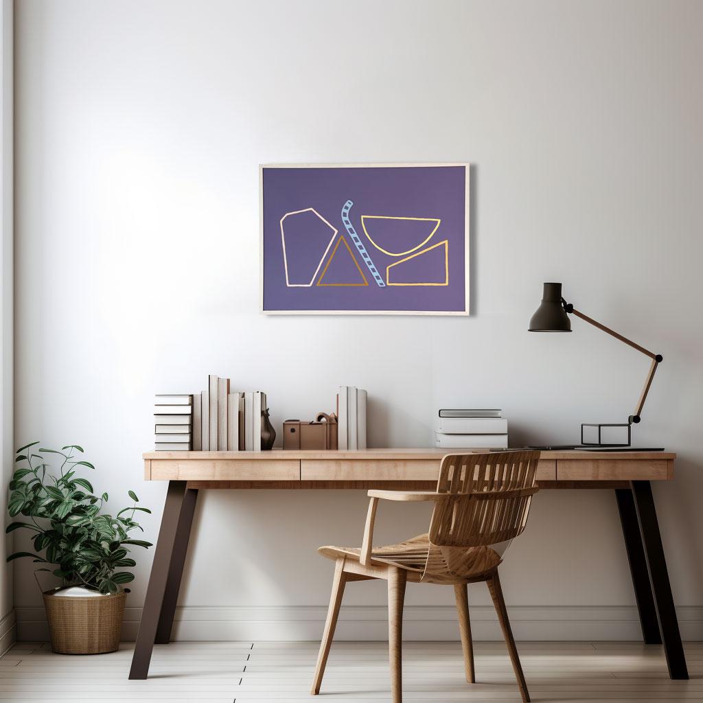Abstraktes Gemälde „Purple Candy“ auf Papier, minimalistische Linienzeichnung, Stillleben (Geometrische Abstraktion), Art, von Amanda Andersen