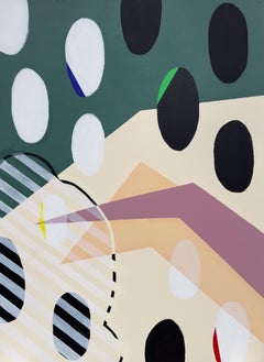 "Ridge R" pittura astratta contemporanea divertente, geometrica, Nature, terra e verde scuro