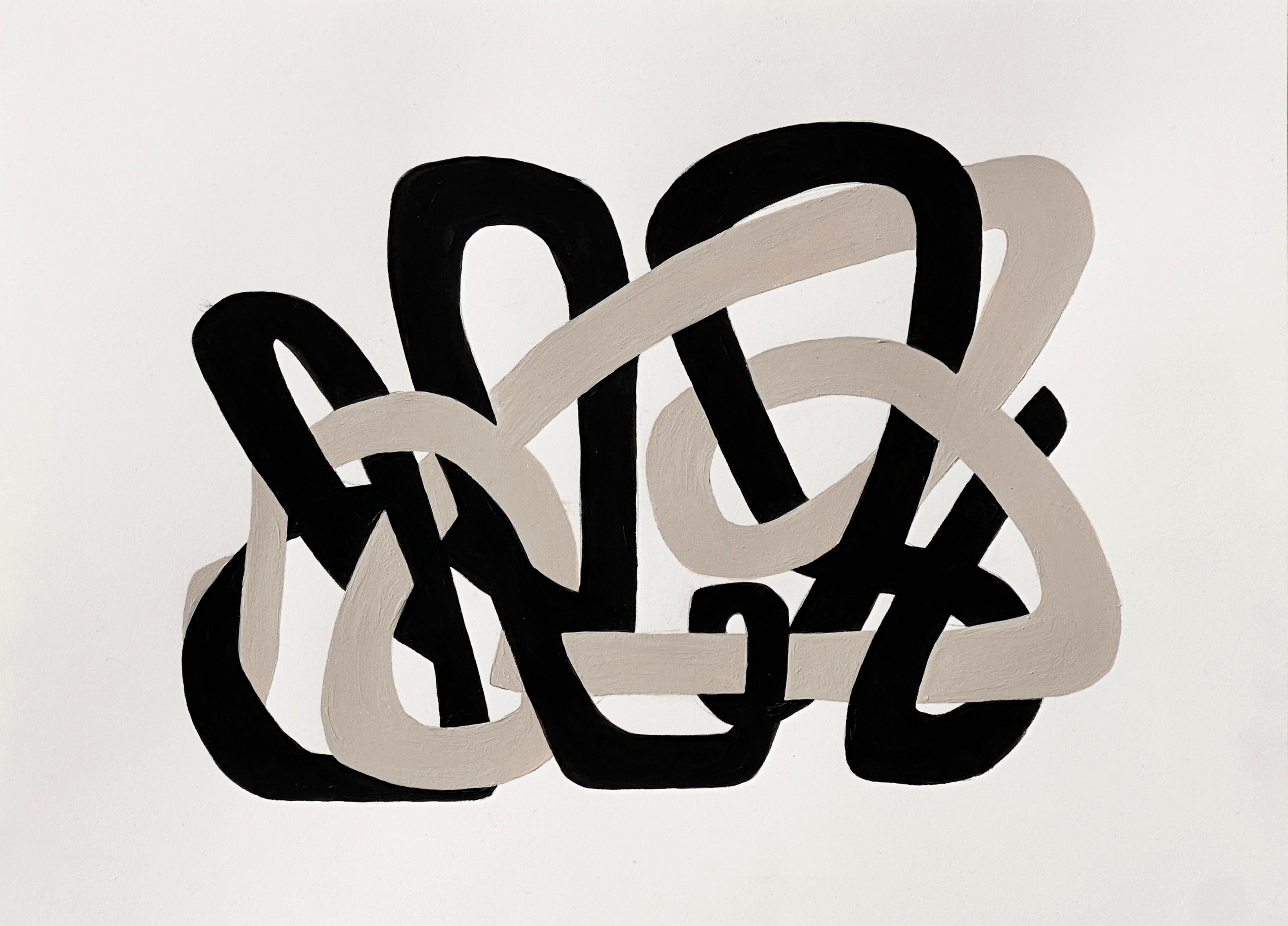 Amanda Andersen Abstract Painting – "Symbiotic String I" Malerei auf Papier, weiche Formen aus der Nature, neutraler Kurvenkontrast