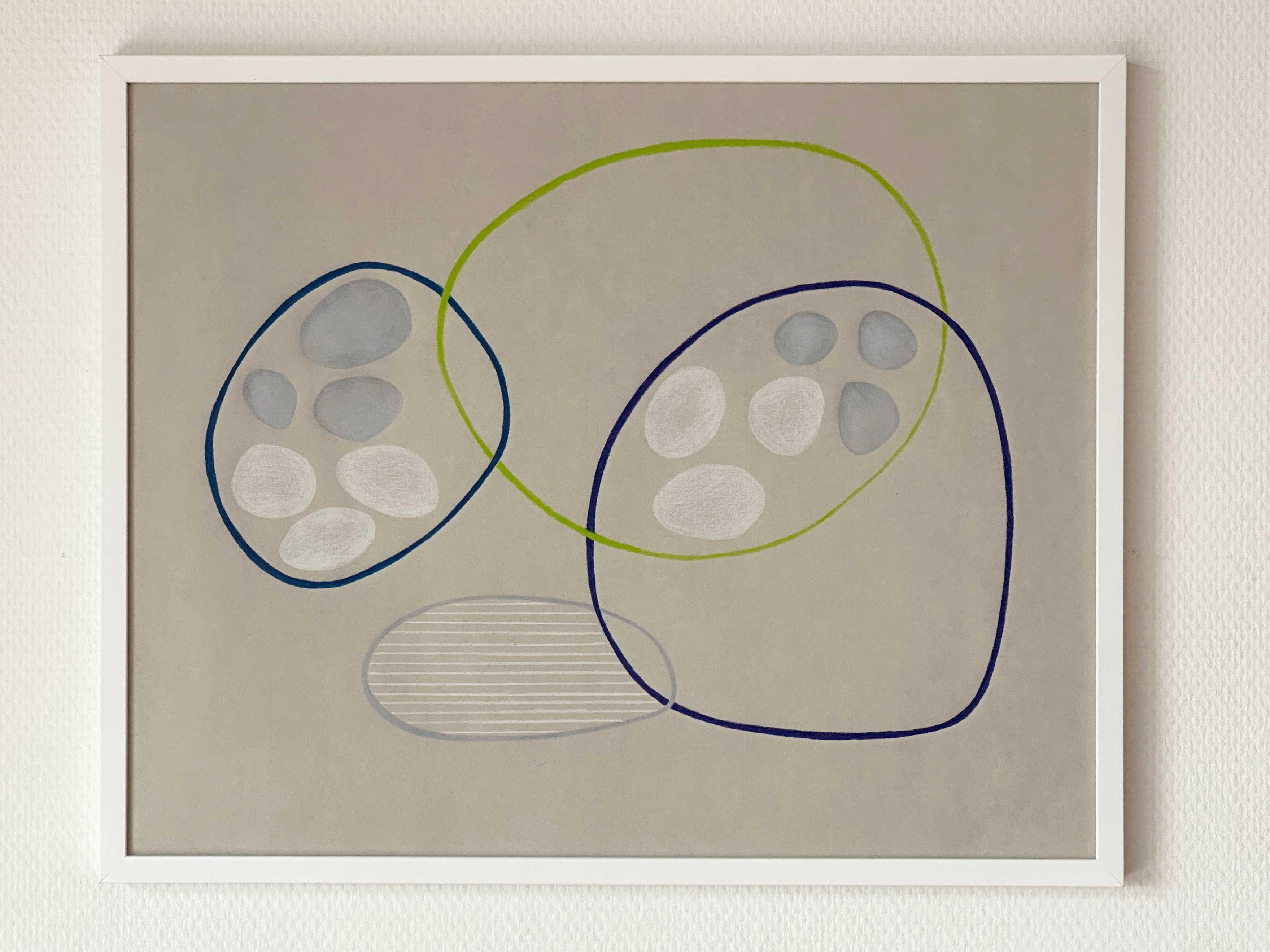 Venn Diagram Drawing on Paper Color Pencil blue Wabi-Sabi assymettric shapes - Contemporary Art by Amanda Andersen