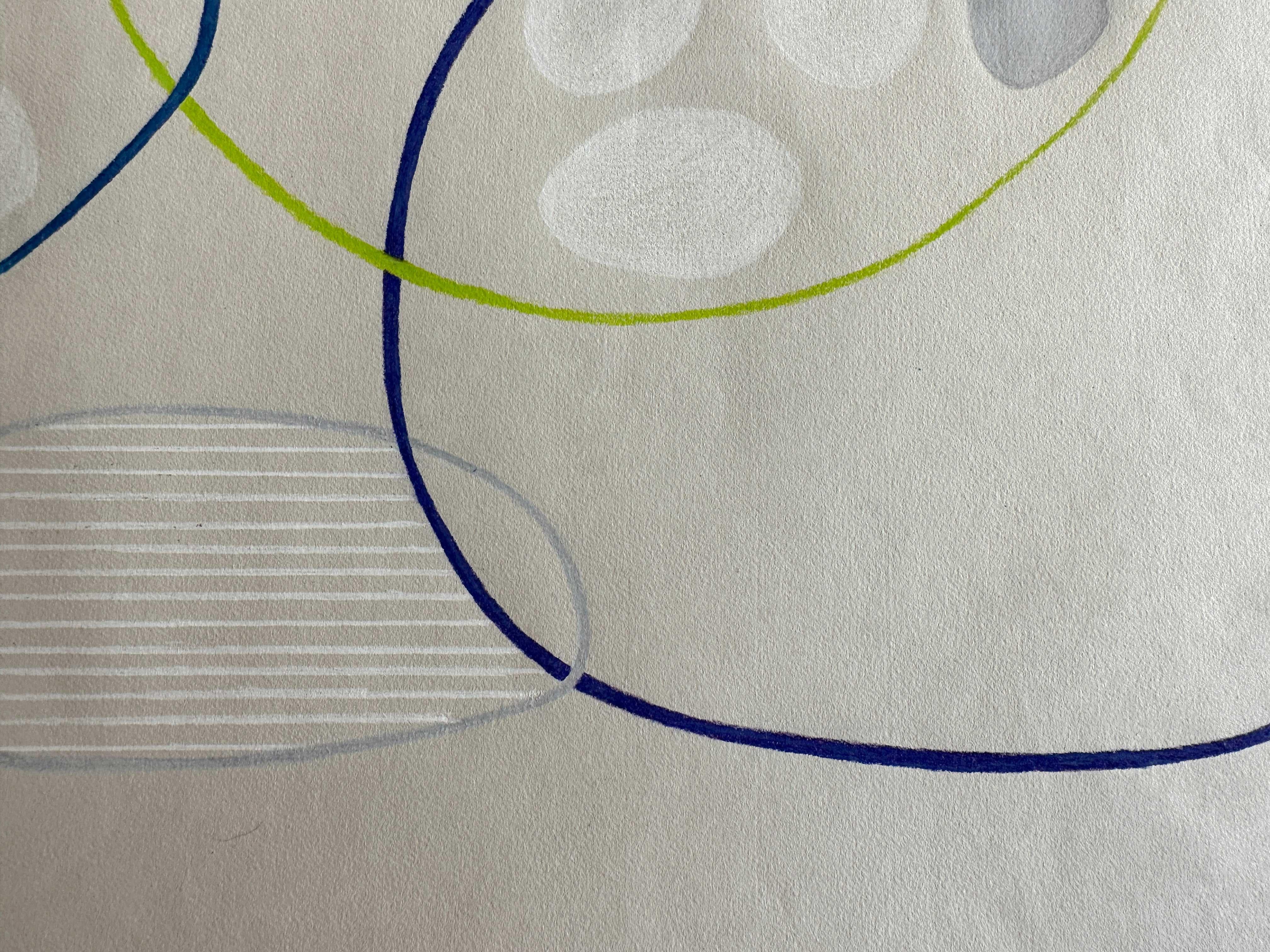 Venn Diagram Drawing on Paper Color Pencil blue Wabi-Sabi assymettric shapes For Sale 2