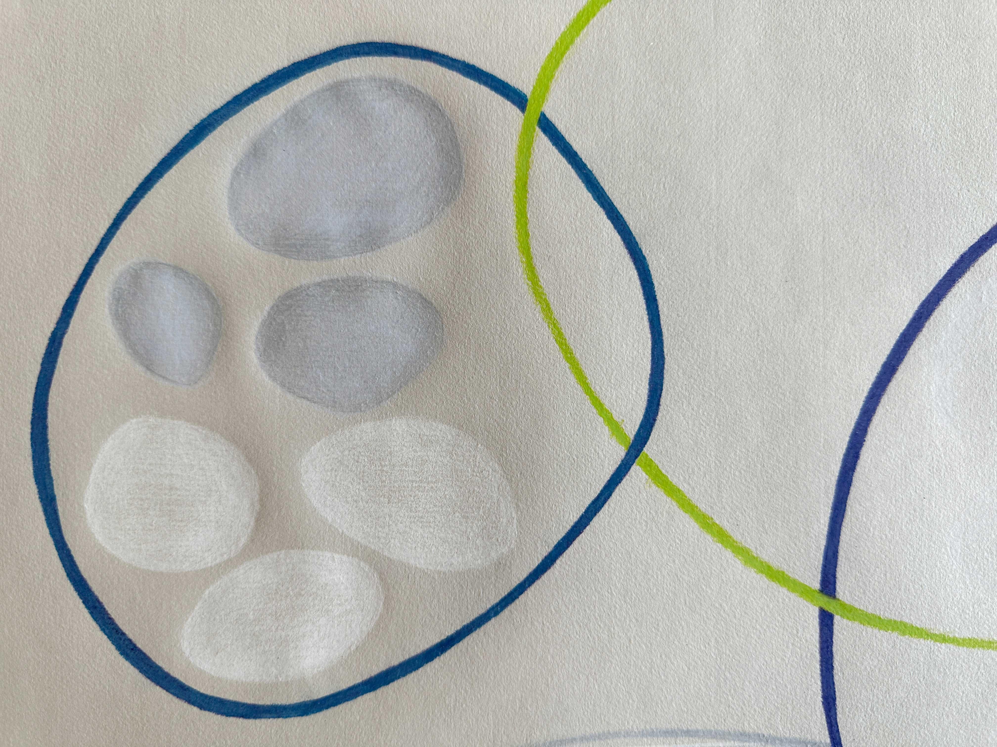 Venn Diagram Drawing on Paper Color Pencil blue Wabi-Sabi assymettric shapes For Sale 3