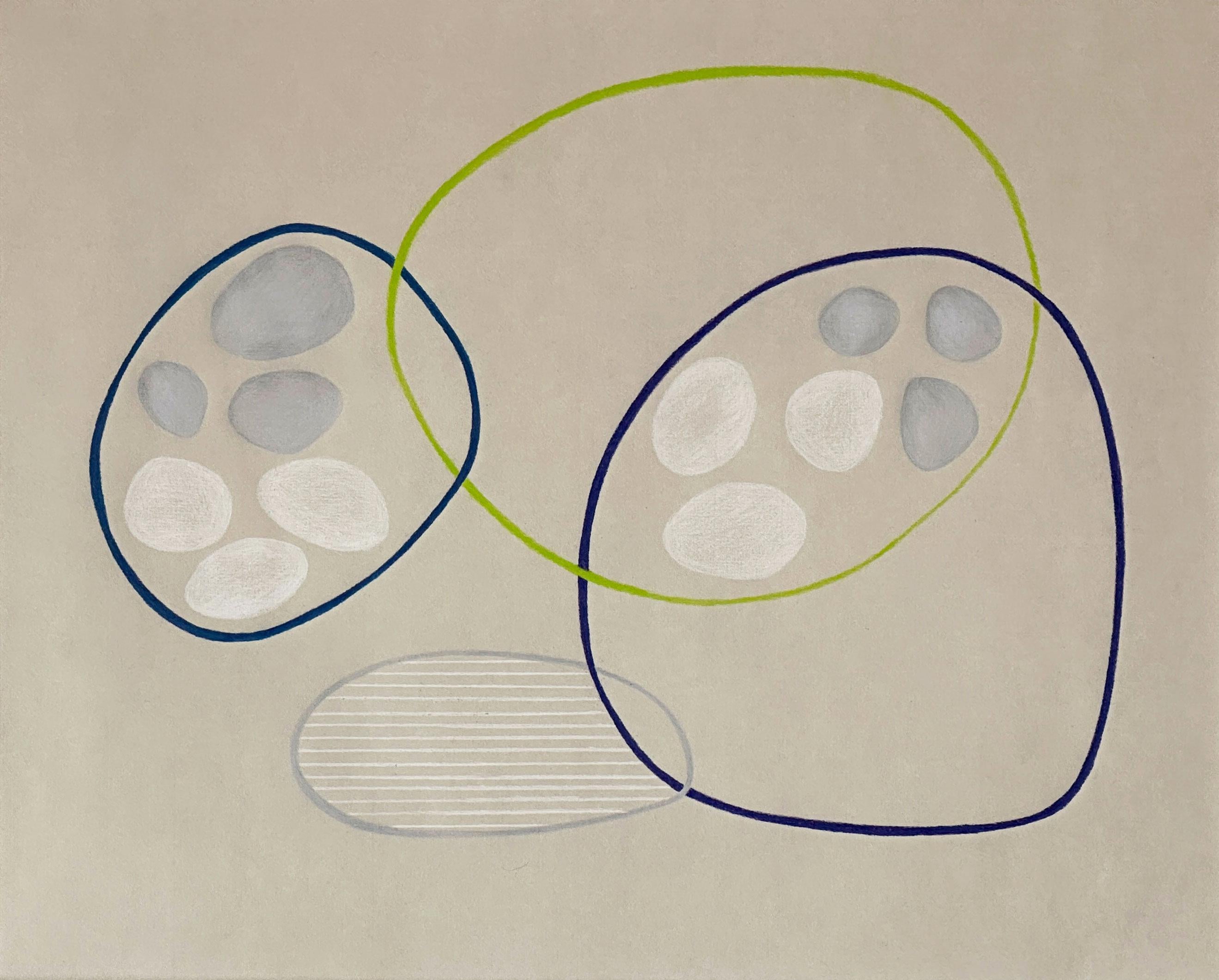 Amanda Andersen Abstract Drawing - Venn Diagram Drawing on Paper Color Pencil blue Wabi-Sabi assymettric shapes