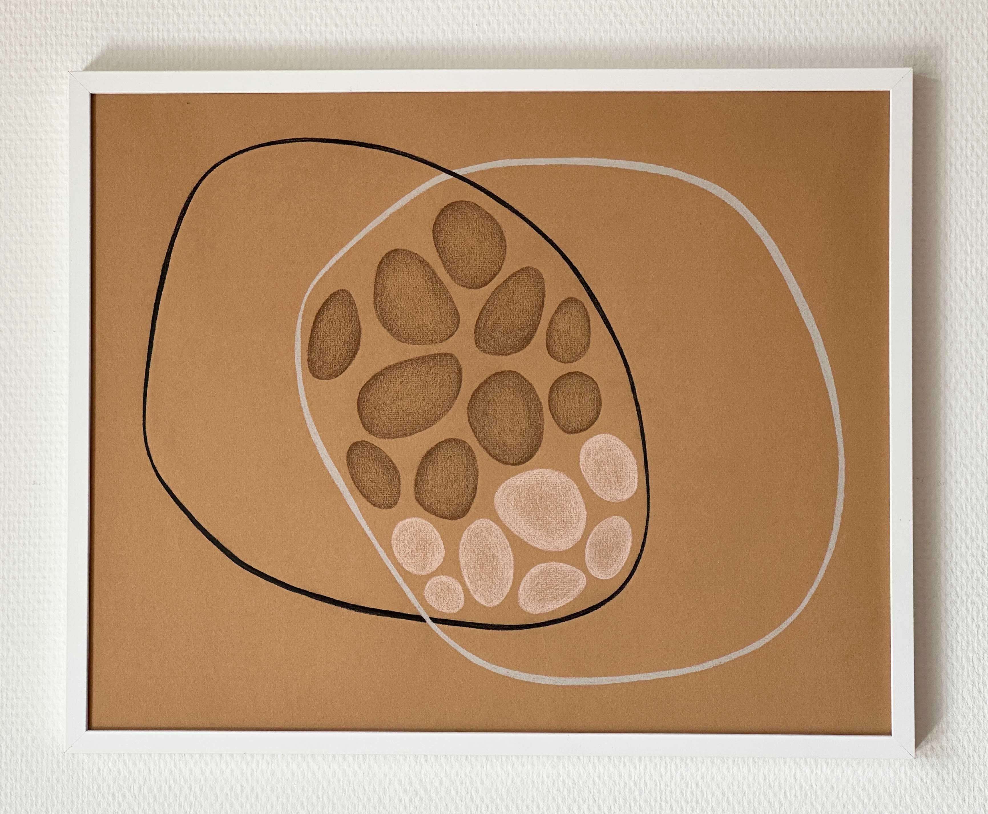 Brown Circle Drawing on paper organic asymmetric oval caramel cinnamon tawny - Art by Amanda Andersen