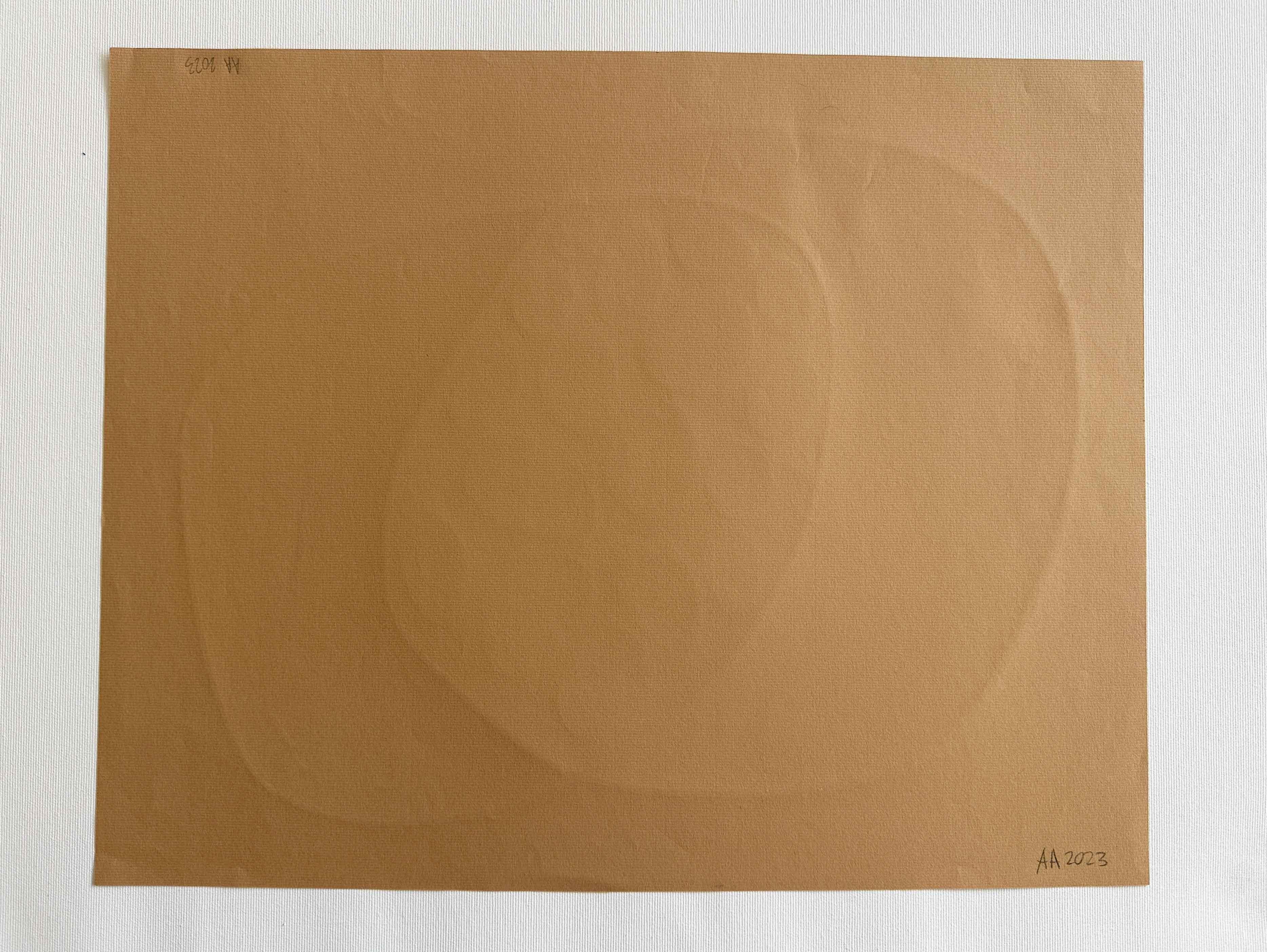 Brown Circle Drawing on paper organic asymmetric oval caramel cinnamon tawny For Sale 2