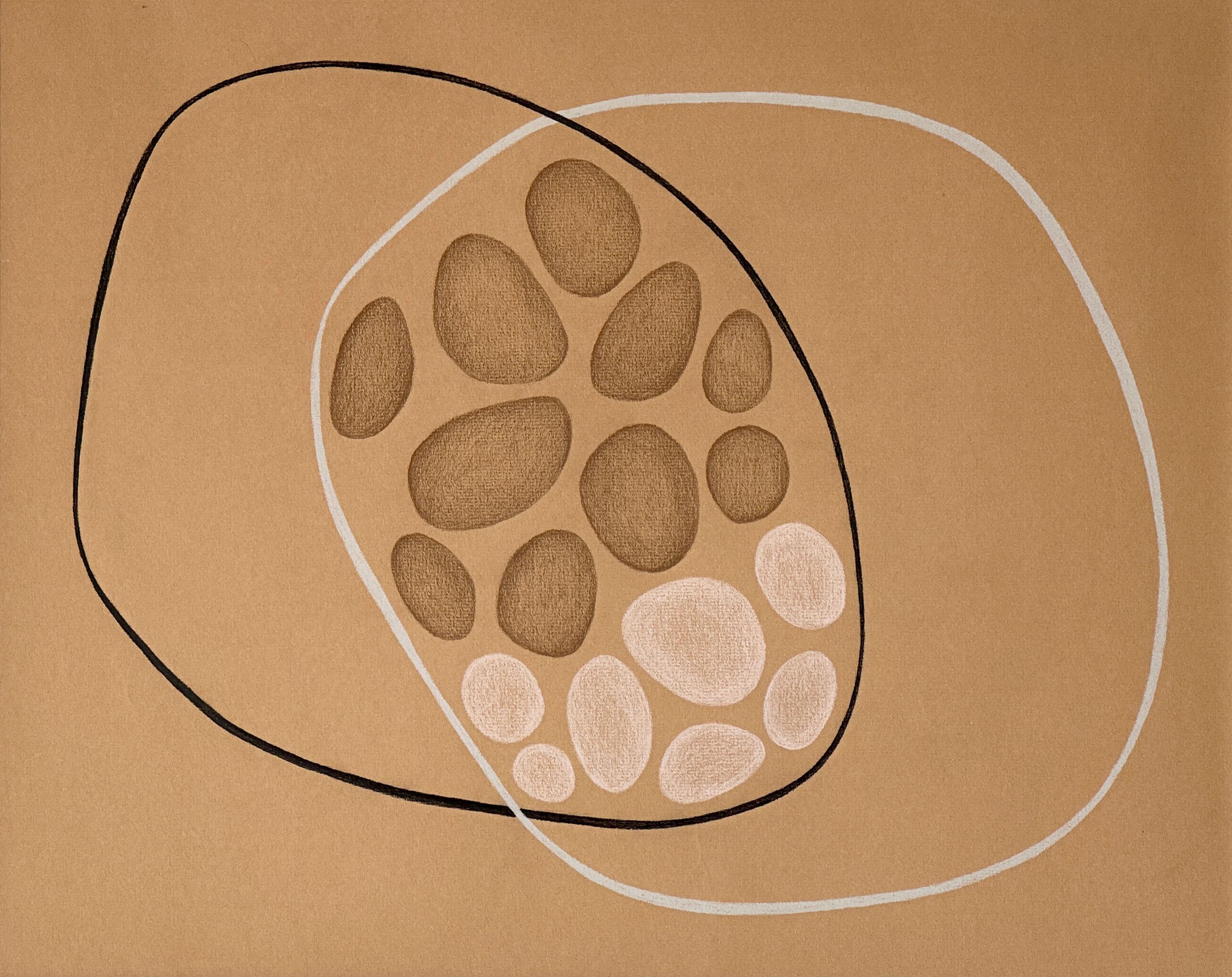 Amanda Andersen Abstract Drawing - Brown Circle Drawing on paper organic asymmetric oval caramel cinnamon tawny