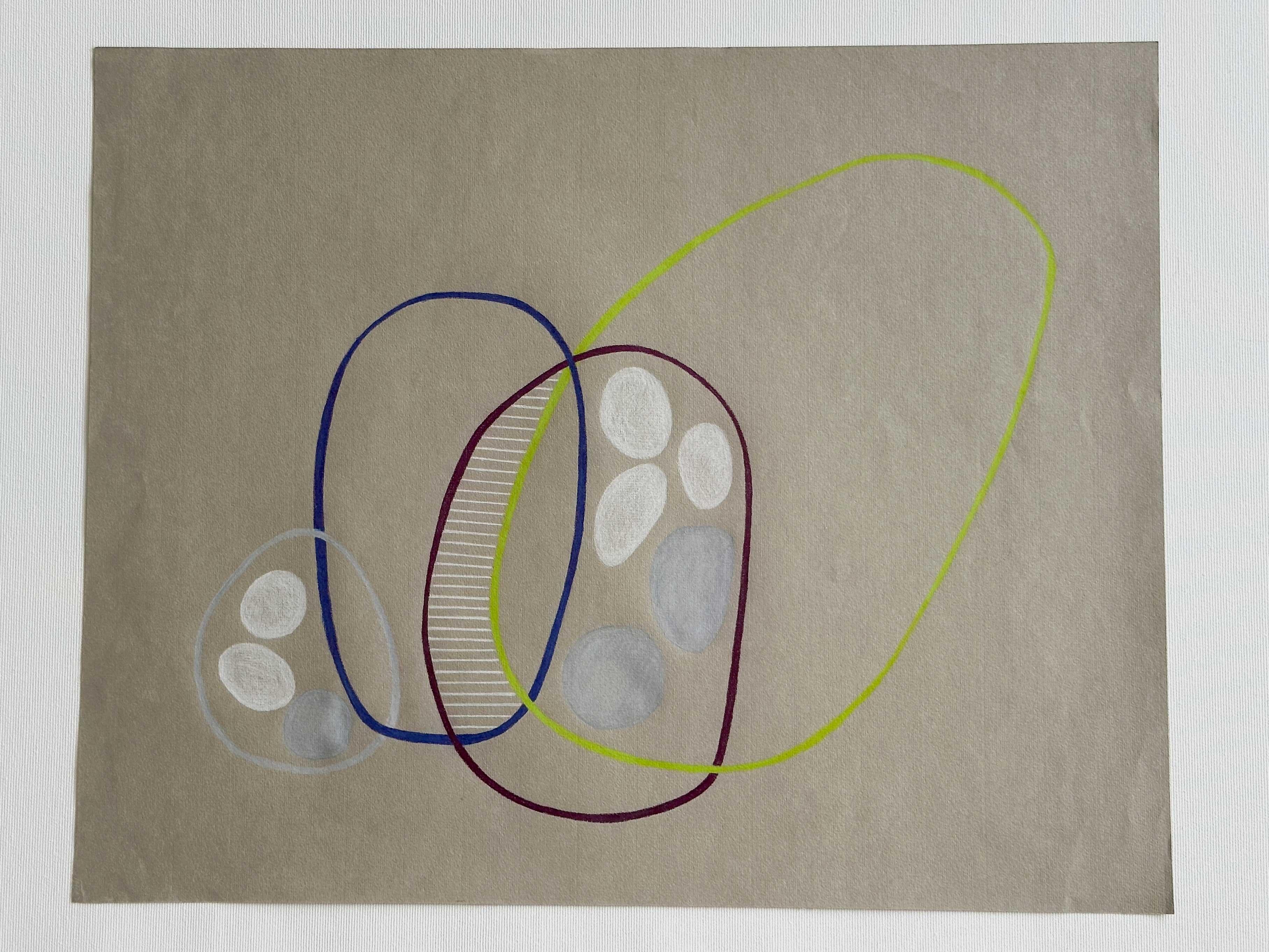 Venn Diagram Drawing on Paper Color Pencil modern organic asymmetric ovals - Brown Abstract Drawing by Amanda Andersen