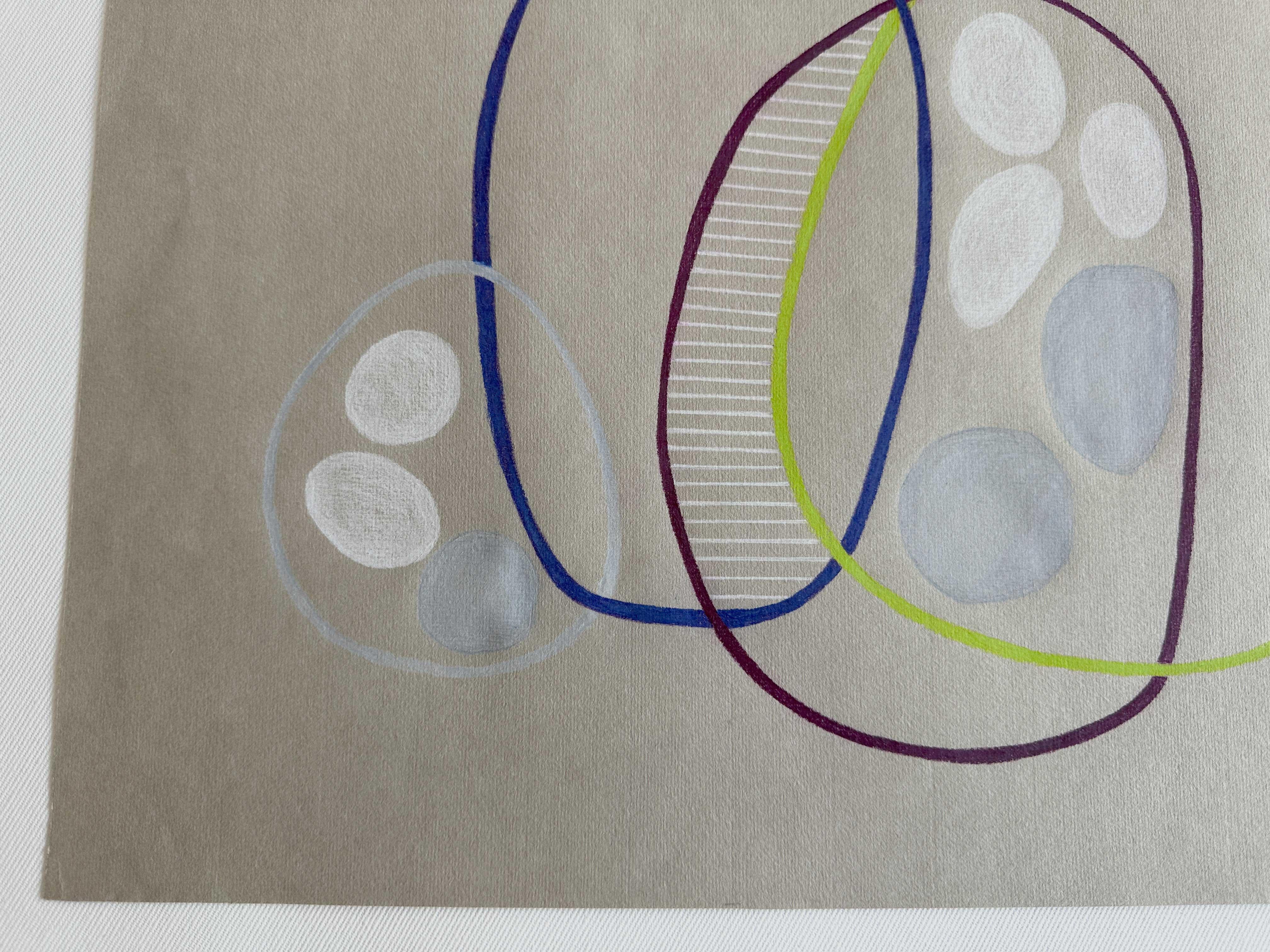 Venn Diagram Drawing on Paper Color Pencil modern organic asymmetric ovals For Sale 1