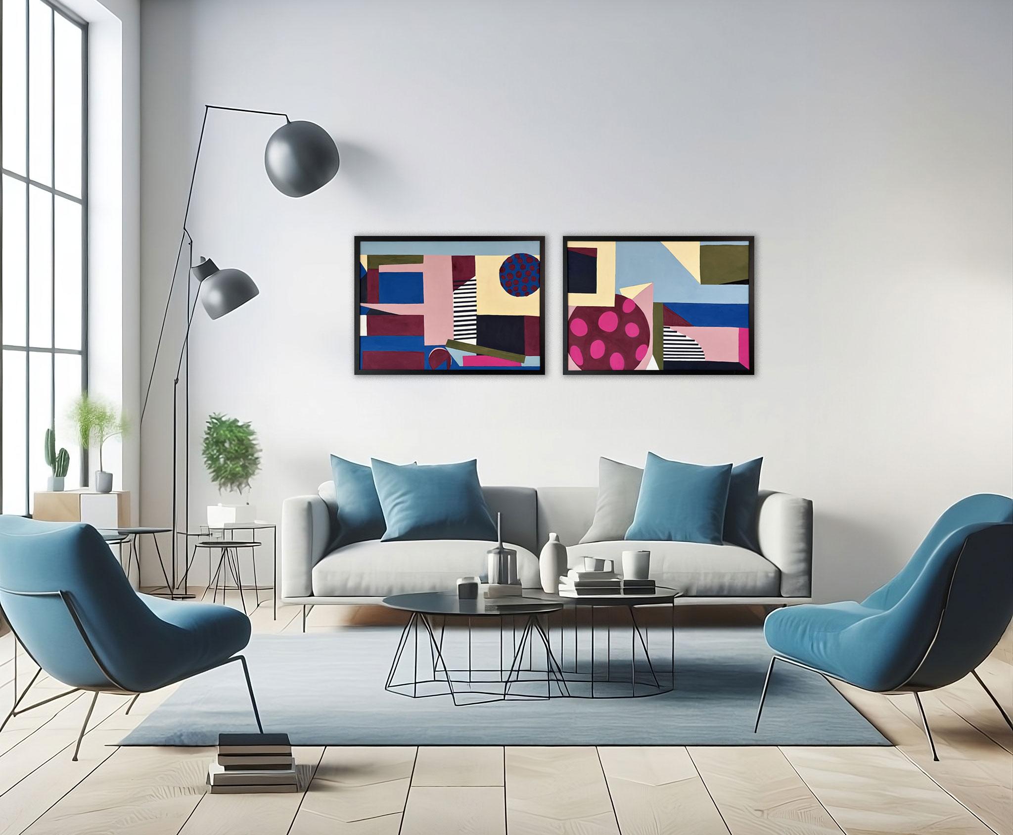 « Vertical Plane I », peinture abstraite sur papier, formes géométriques empilées - Géométrique abstrait Art par Amanda Andersen