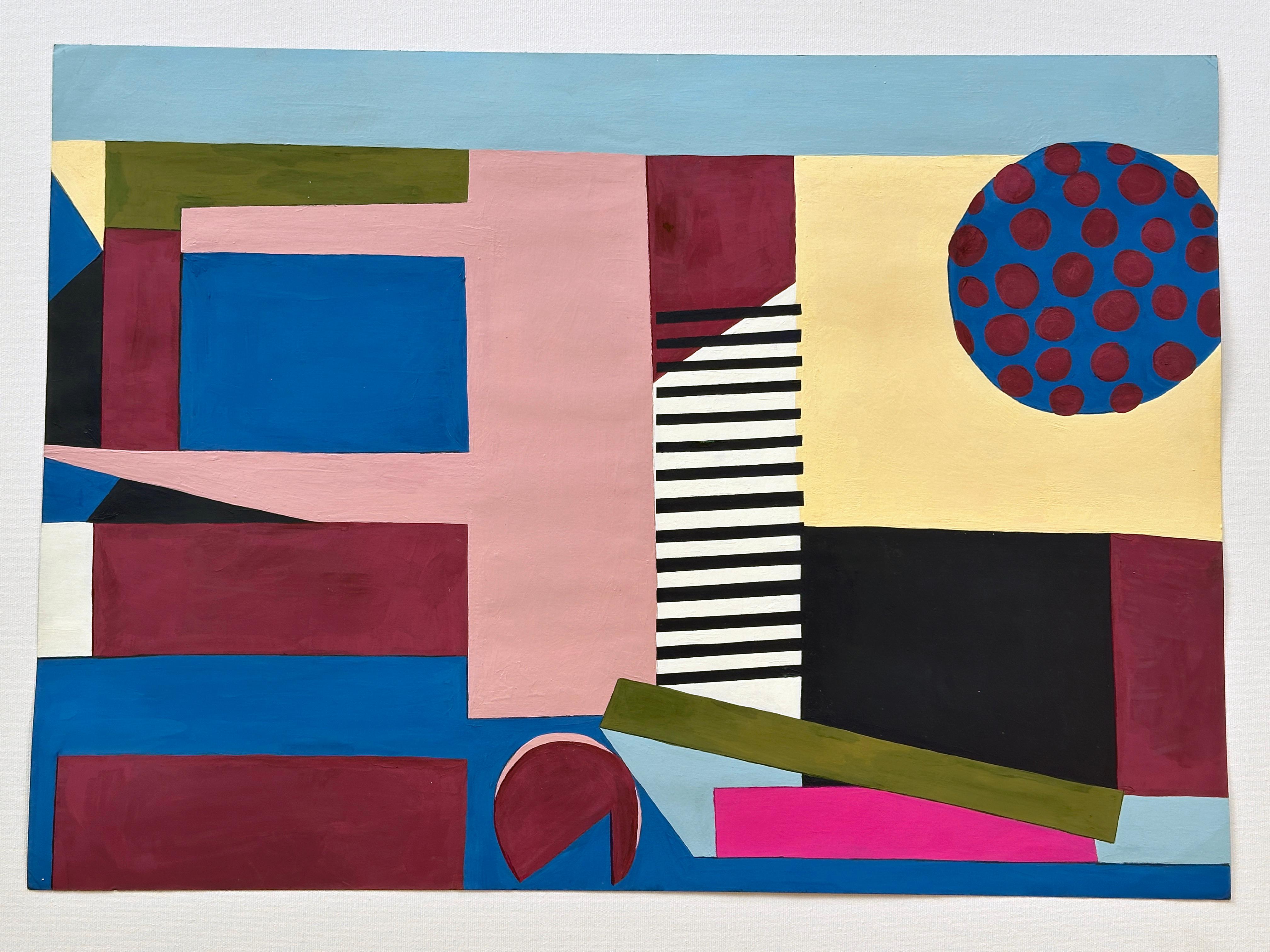 « Vertical Plane I », peinture abstraite sur papier, formes géométriques empilées - Noir Abstract Drawing par Amanda Andersen