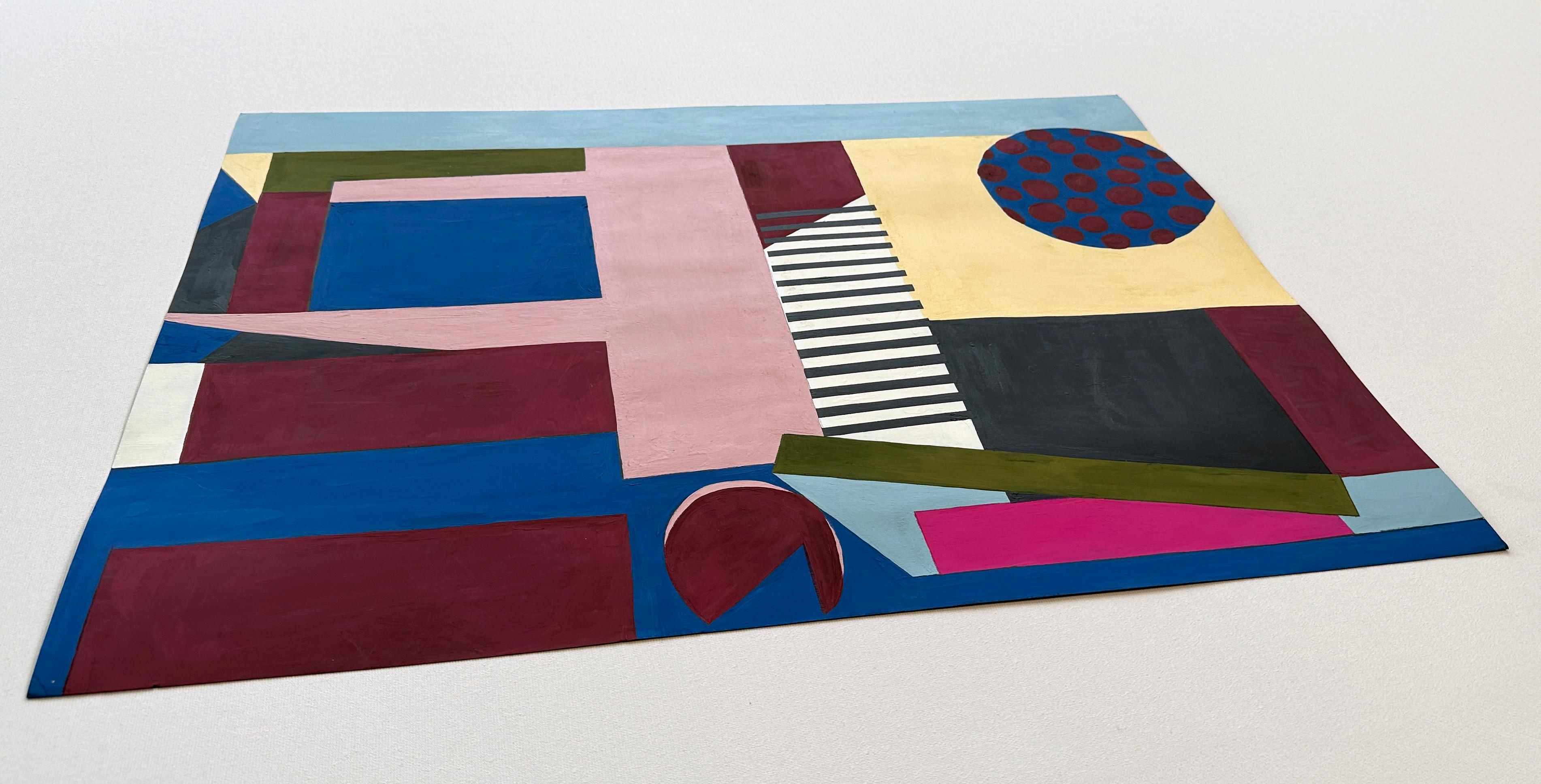 « Vertical Plane I », peinture abstraite sur papier, formes géométriques empilées 4