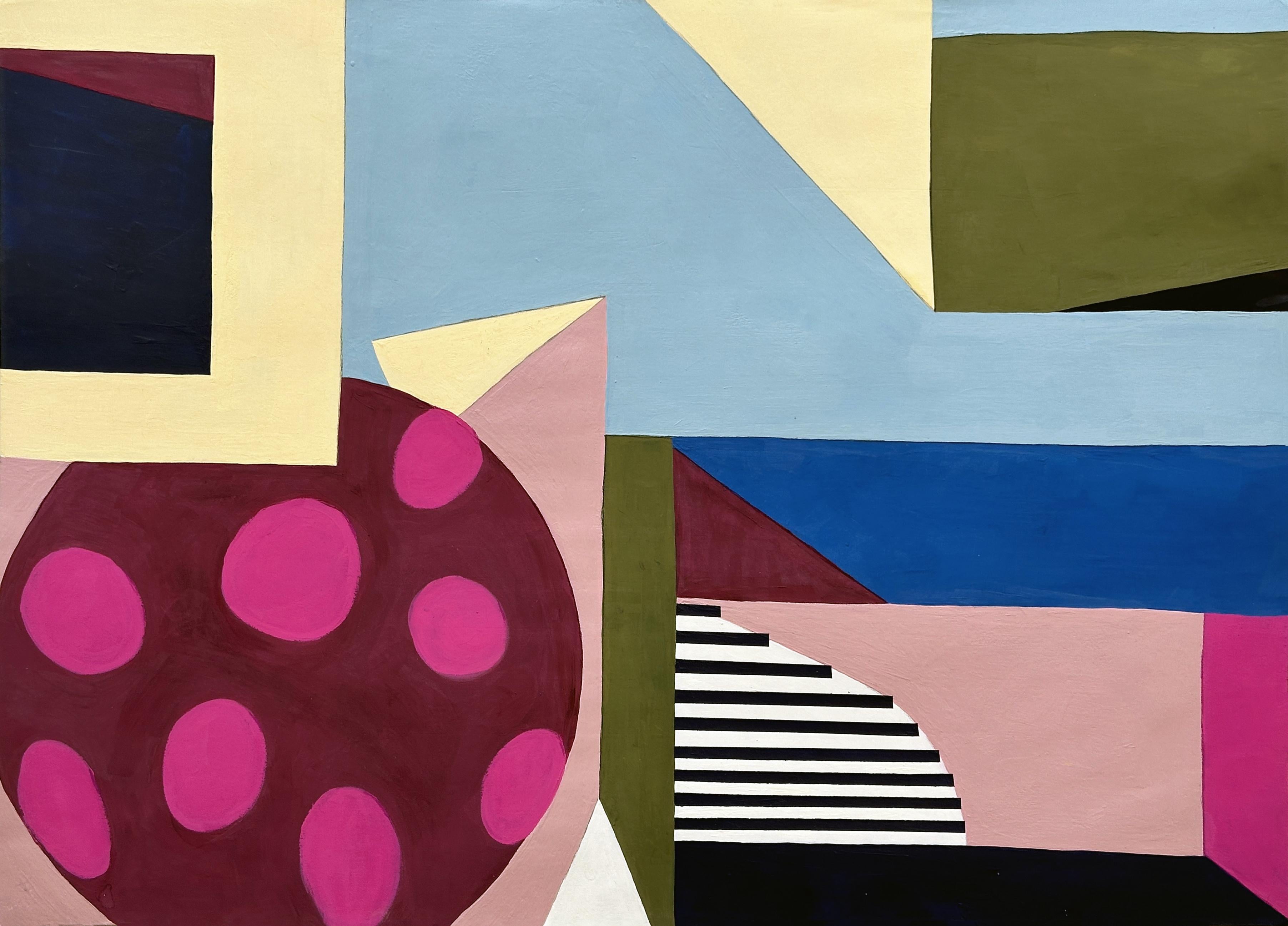 Amanda Andersen Abstract Painting - "Vertical Plane III" abstract painting on paper geometric, stacked shapes bright