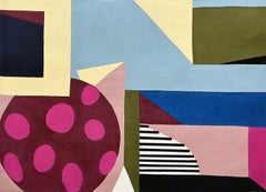 "Vertical Plane III" pittura astratta su carta forme geometriche e impilate luminose