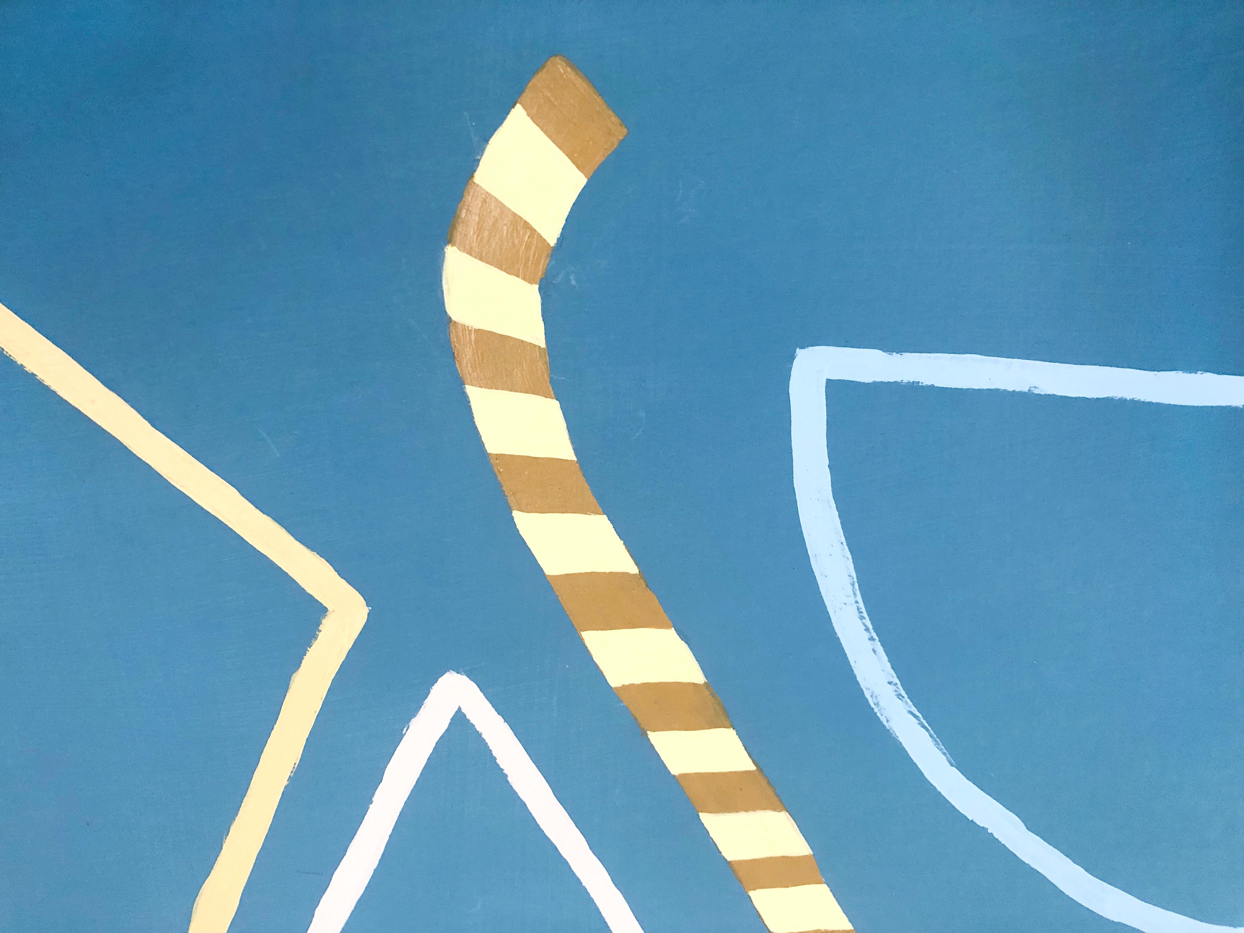 „Blue Candy“ Abstraktes Gemälde Papier, minimalistische Linienzeichnung, Stillleben-Geometrische Zeichnung im Angebot 1