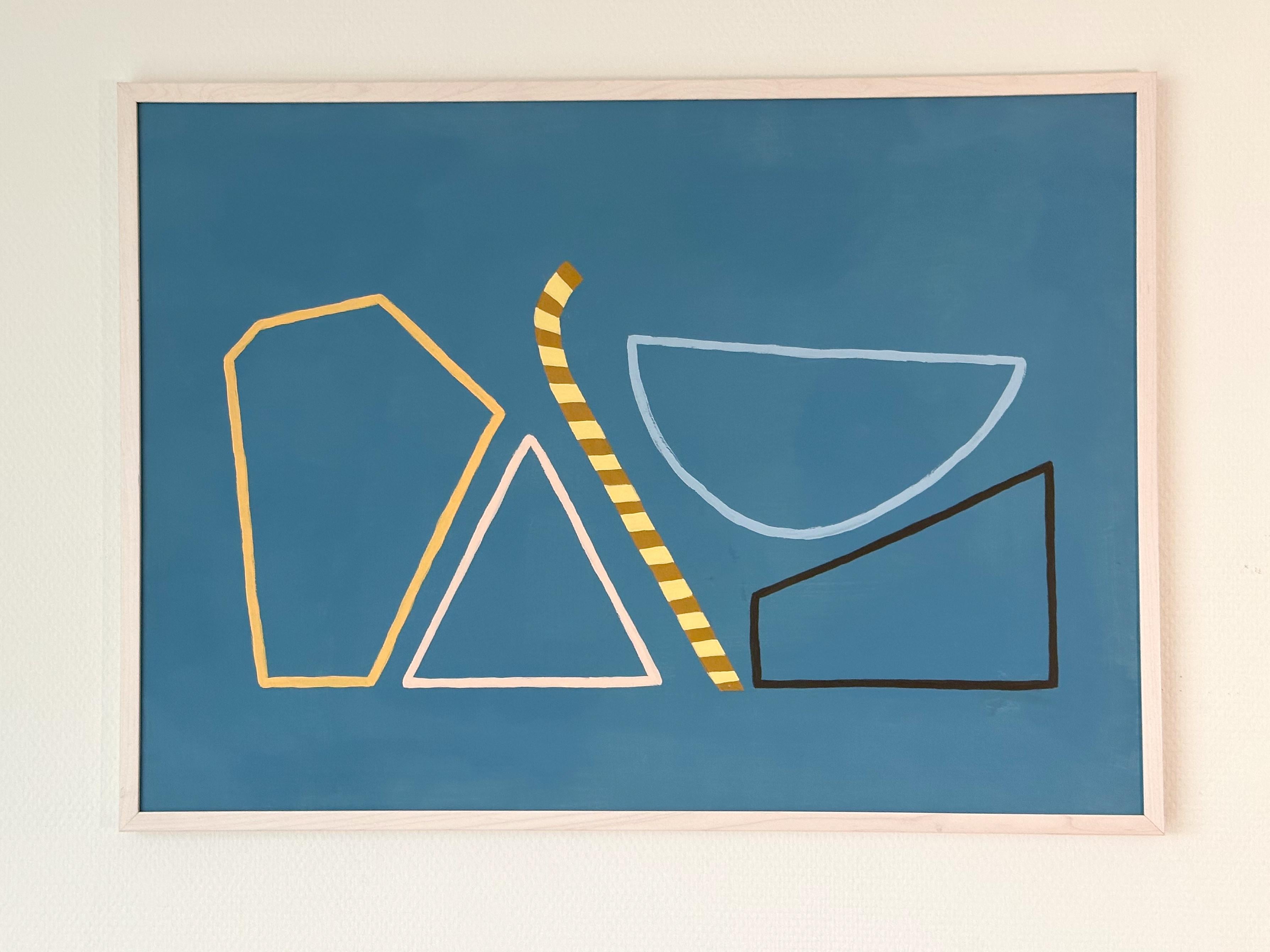 „Blue Candy“ Abstraktes Gemälde Papier, minimalistische Linienzeichnung, Stillleben-Geometrische Zeichnung (Geometrische Abstraktion), Painting, von Amanda Andersen
