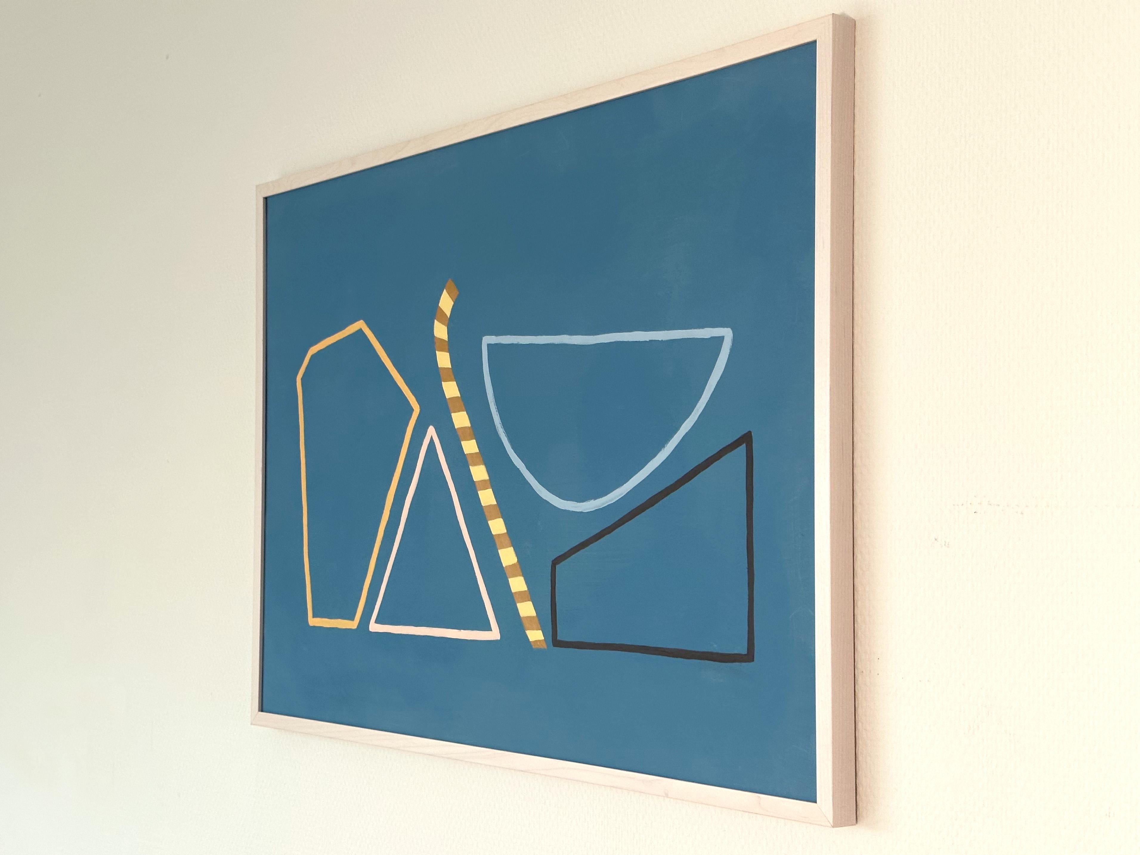 „Blue Candy“ Abstraktes Gemälde Papier, minimalistische Linienzeichnung, Stillleben-Geometrische Zeichnung (Blau), Abstract Painting, von Amanda Andersen