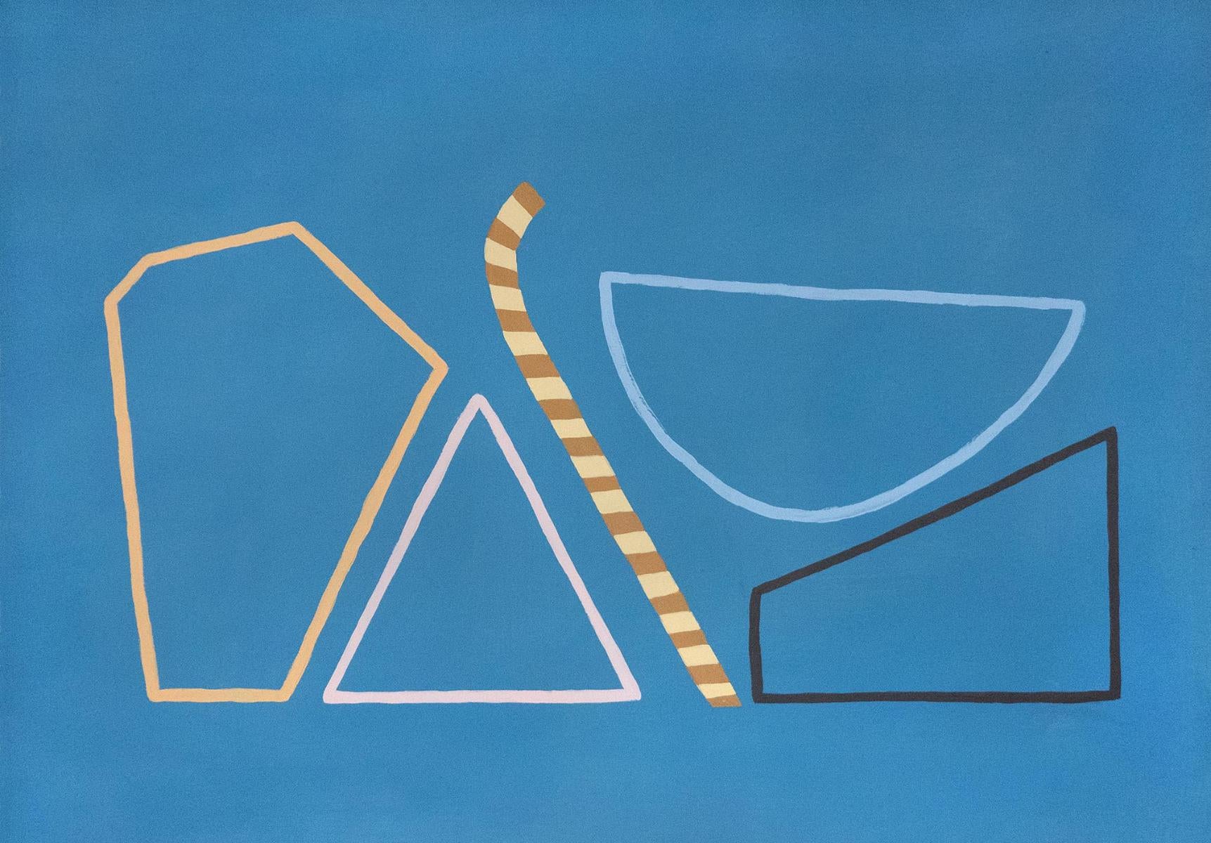 "Blue Candy" Abstract Painting Paper, Minimal Line Drawing, Still Life Geometric