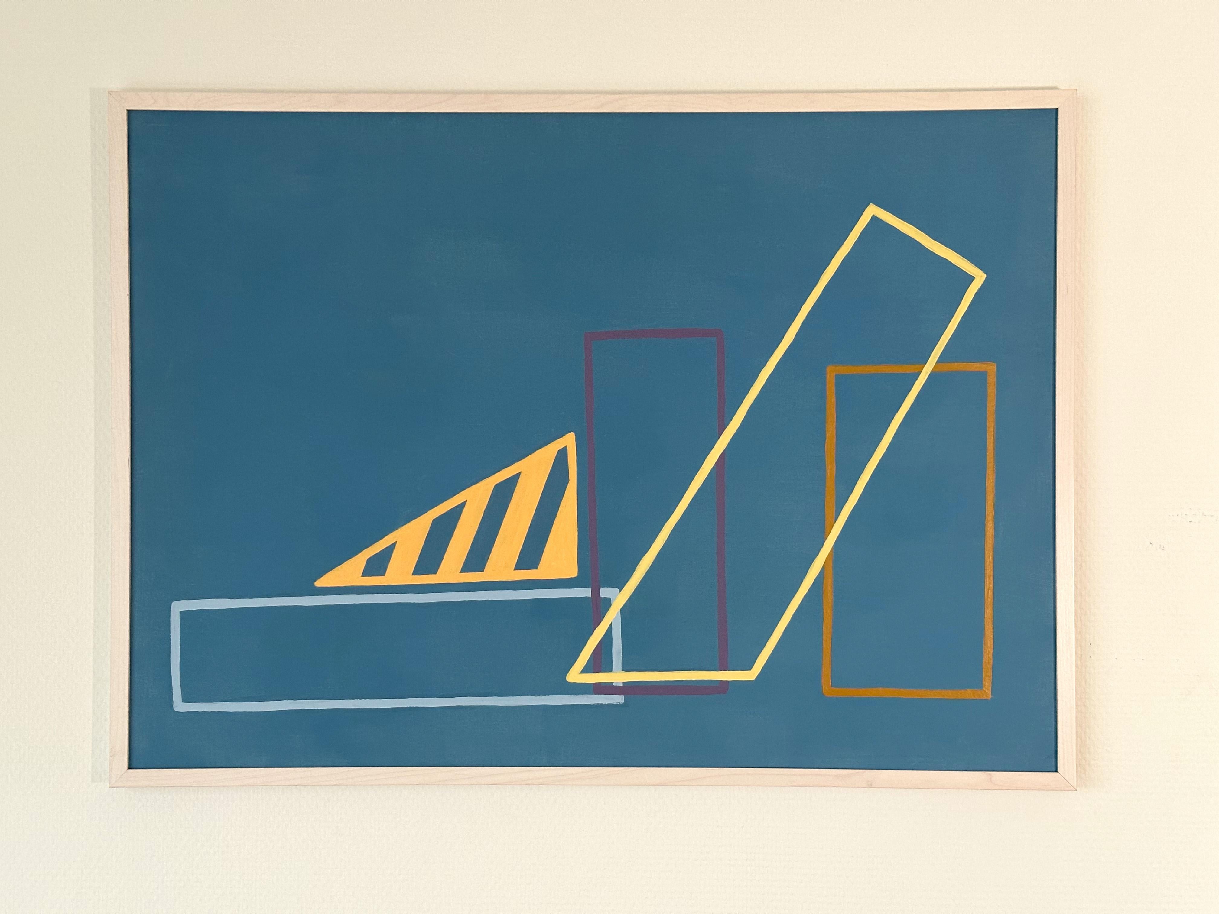 Abstraktes Gemälde „Blauer Stack“ auf Papier, minimalistische Umrisse, Stillleben-Geometrie  – Art von Amanda Andersen