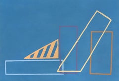 Abstraktes Gemälde „Blauer Stack“ auf Papier, minimalistische Umrisse, Stillleben-Geometrie 