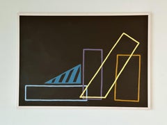 "Brown Stack" Minimal Abstract Painting on Paper, Line Drawing, Still Life Geo