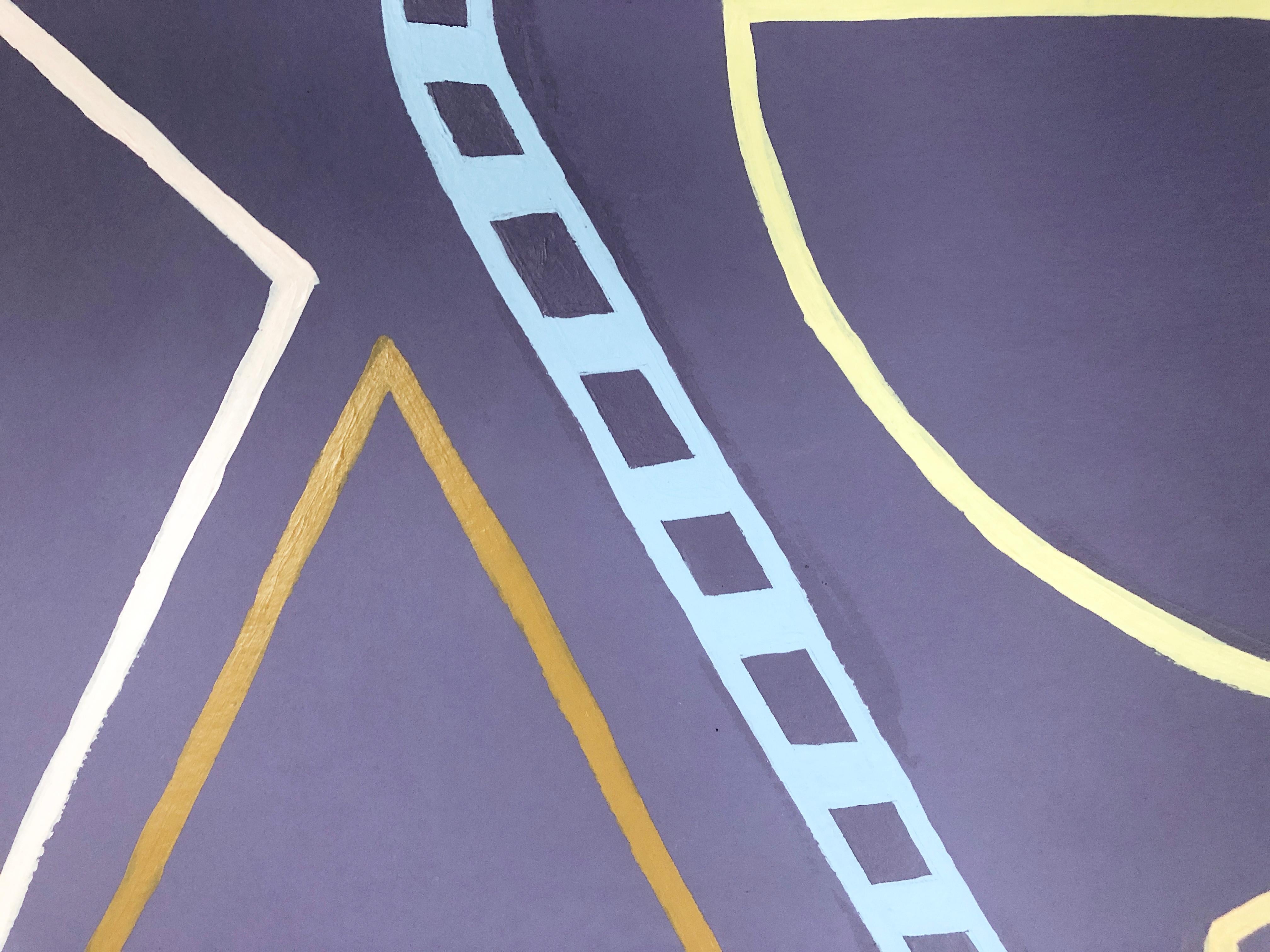 Abstraktes Gemälde „Purple Candy“ auf Papier, minimalistische Linienzeichnung, Stillleben im Angebot 1
