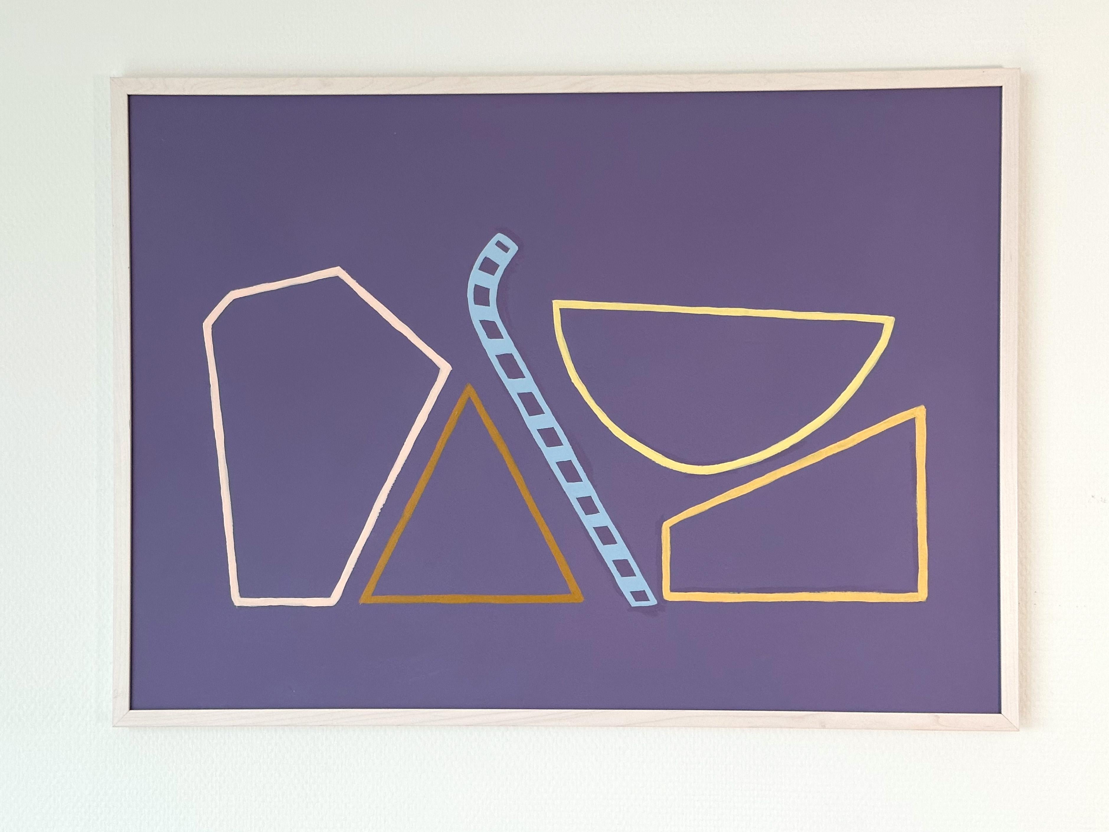 Abstraktes Gemälde „Purple Candy“ auf Papier, minimalistische Linienzeichnung, Stillleben – Art von Amanda Andersen