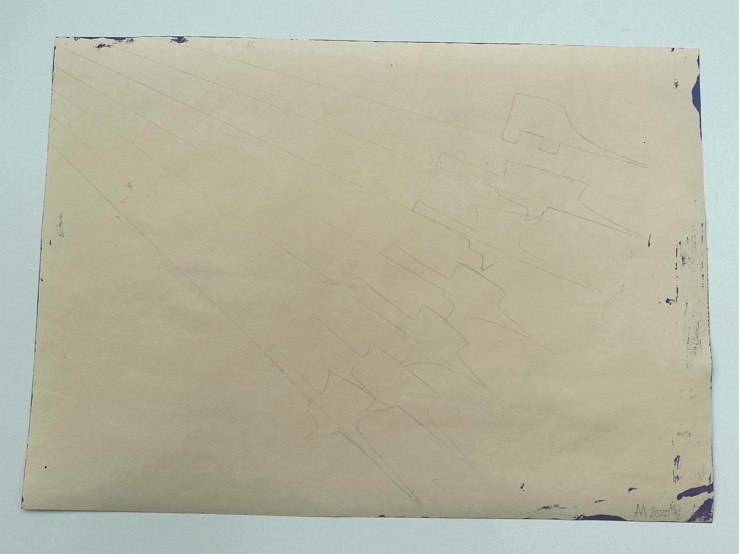 Abstraktes Gemälde „Purple Candy“ auf Papier, minimalistische Linienzeichnung, Stillleben im Angebot 2