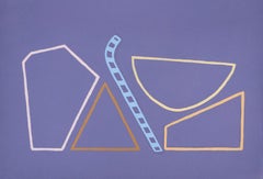 Abstraktes Gemälde „Purple Candy“ auf Papier, minimalistische Linienzeichnung, Stillleben
