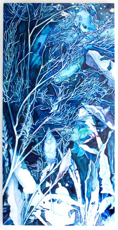 Contemporary Figurative Still Life Flora Cyanotype Blue Aquatic Oil Painting