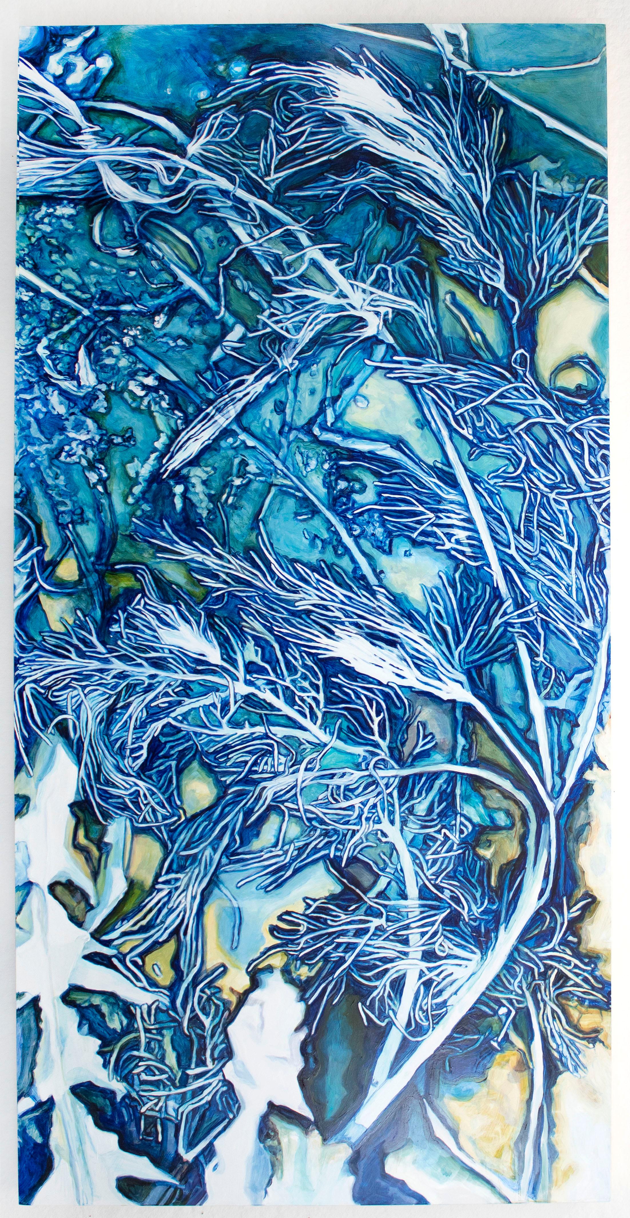 Figurative Painting Amanda Besl - Contemporary Figurative Still Life Flora Cyanotype Blue Aquatic Oil Painting