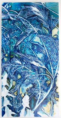 Contemporary Figurative Still Life Flora Cyanotype Blue Aquatic Oil Painting