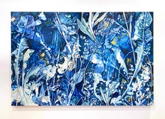 Contemporary Figurative Still Life Flora Cyanotype Blue Diptych Oil Painting