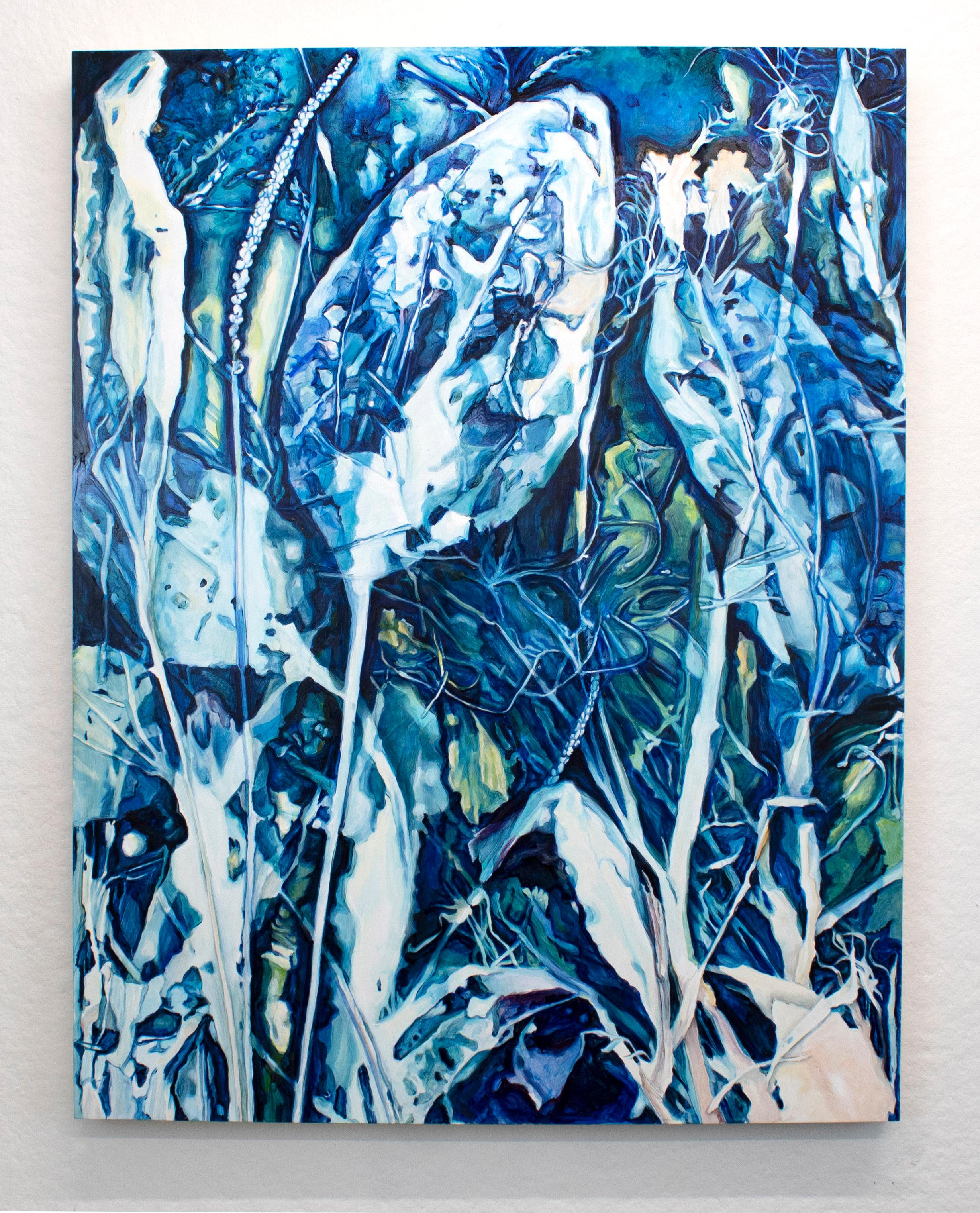 Amanda Besl Figurative Painting - Contemporary Figurative Still Life Flora Cyanotype Blue Fossil Oil Painting