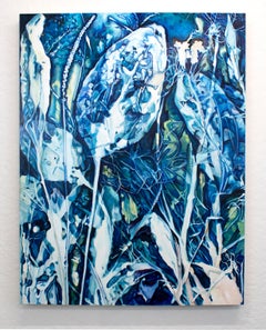 Contemporary Figurative Still Life Flora Cyanotype Blue Fossil Oil Painting