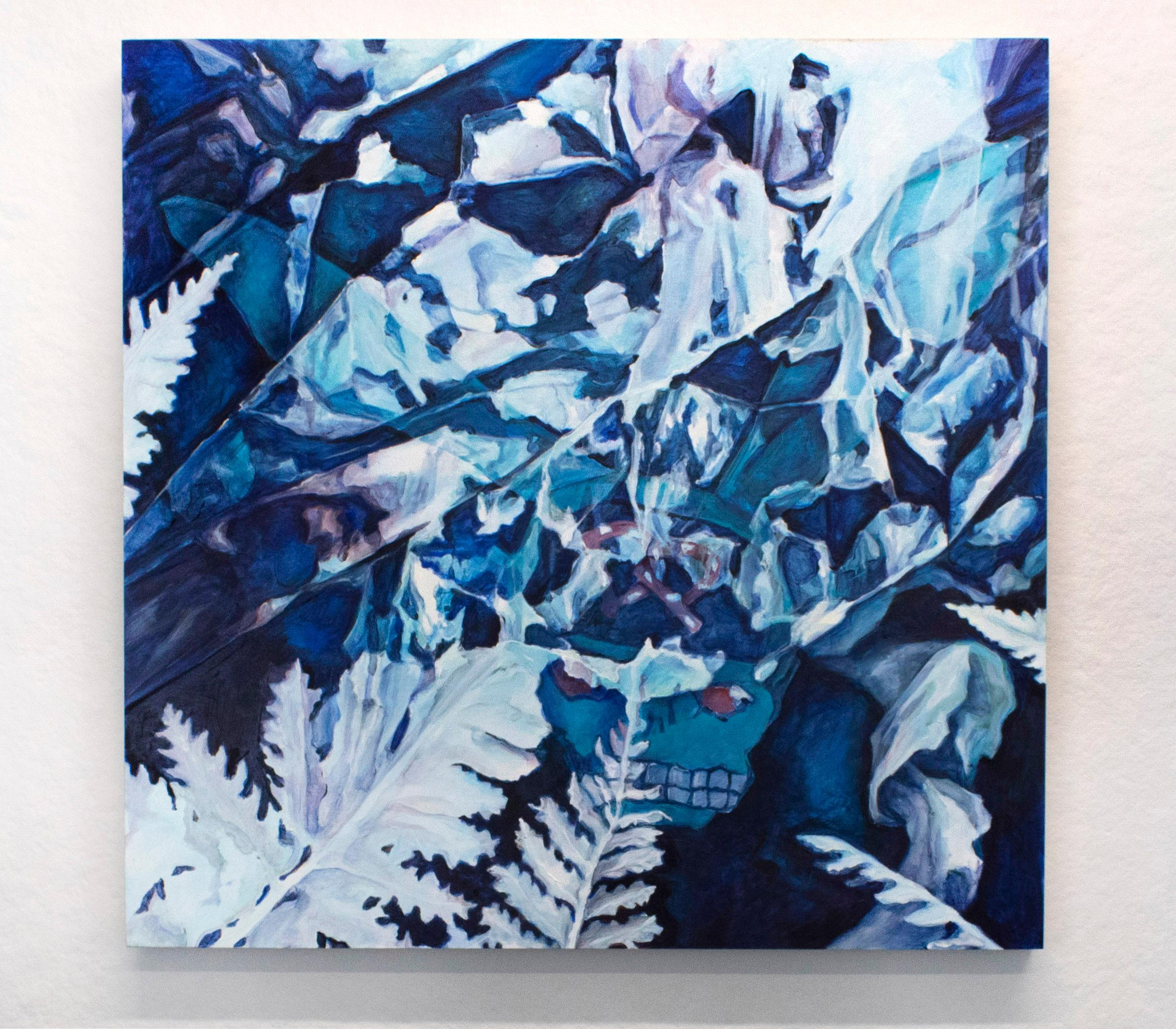 Amanda Besl Figurative Painting - Contemporary Figurative Still Life Flora Cyanotype Blue Square Oil Painting