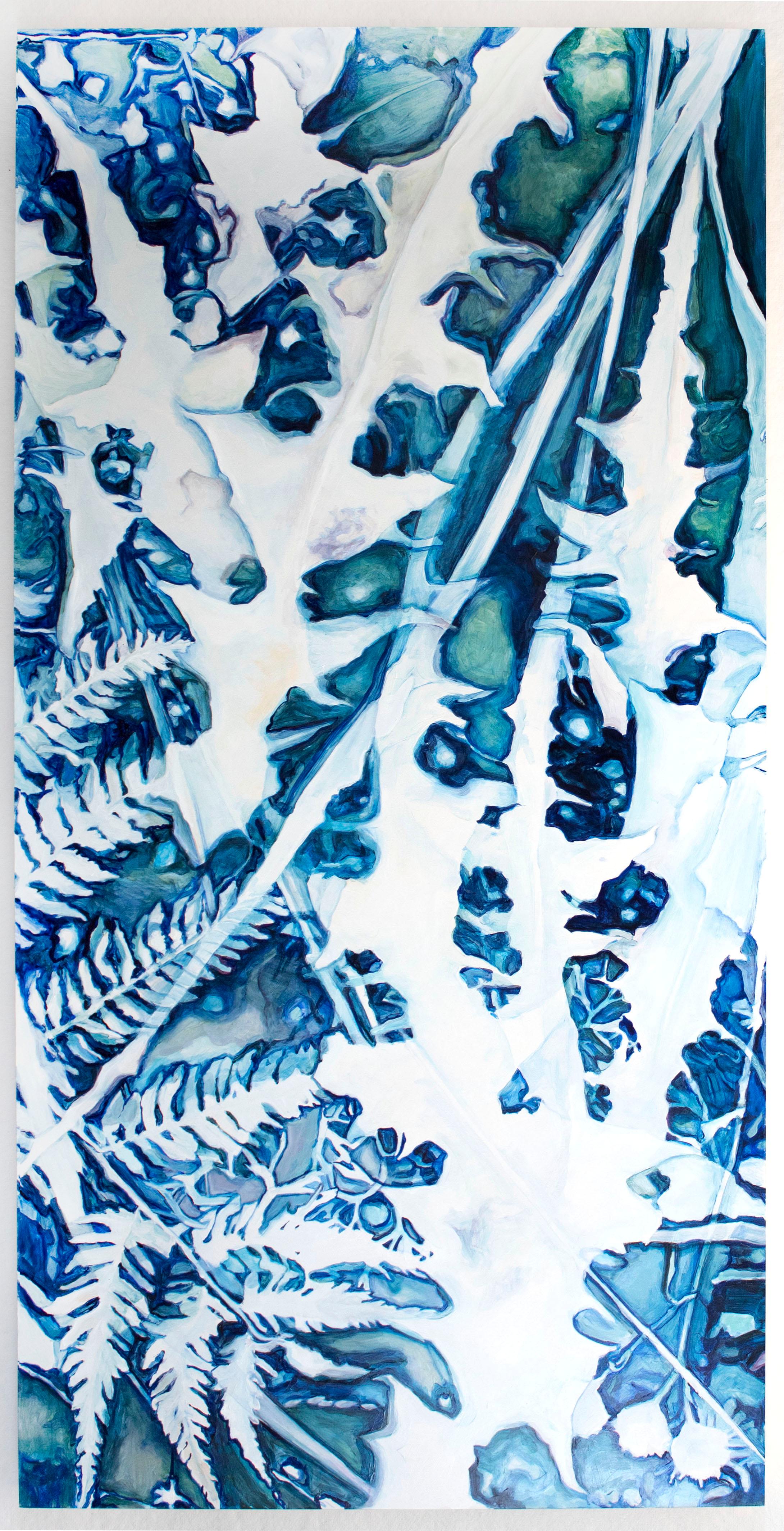 Contemporary Figurative Still Life Flora Cyanotype Blue Triptych Oil Painting - Bleu Figurative Painting par Amanda Besl