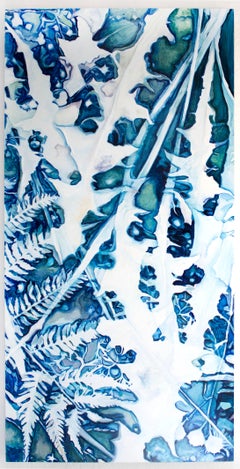 Naturaleza muerta figurativa contemporánea Flora Cianotipo Azul Tríptico Pintura al óleo