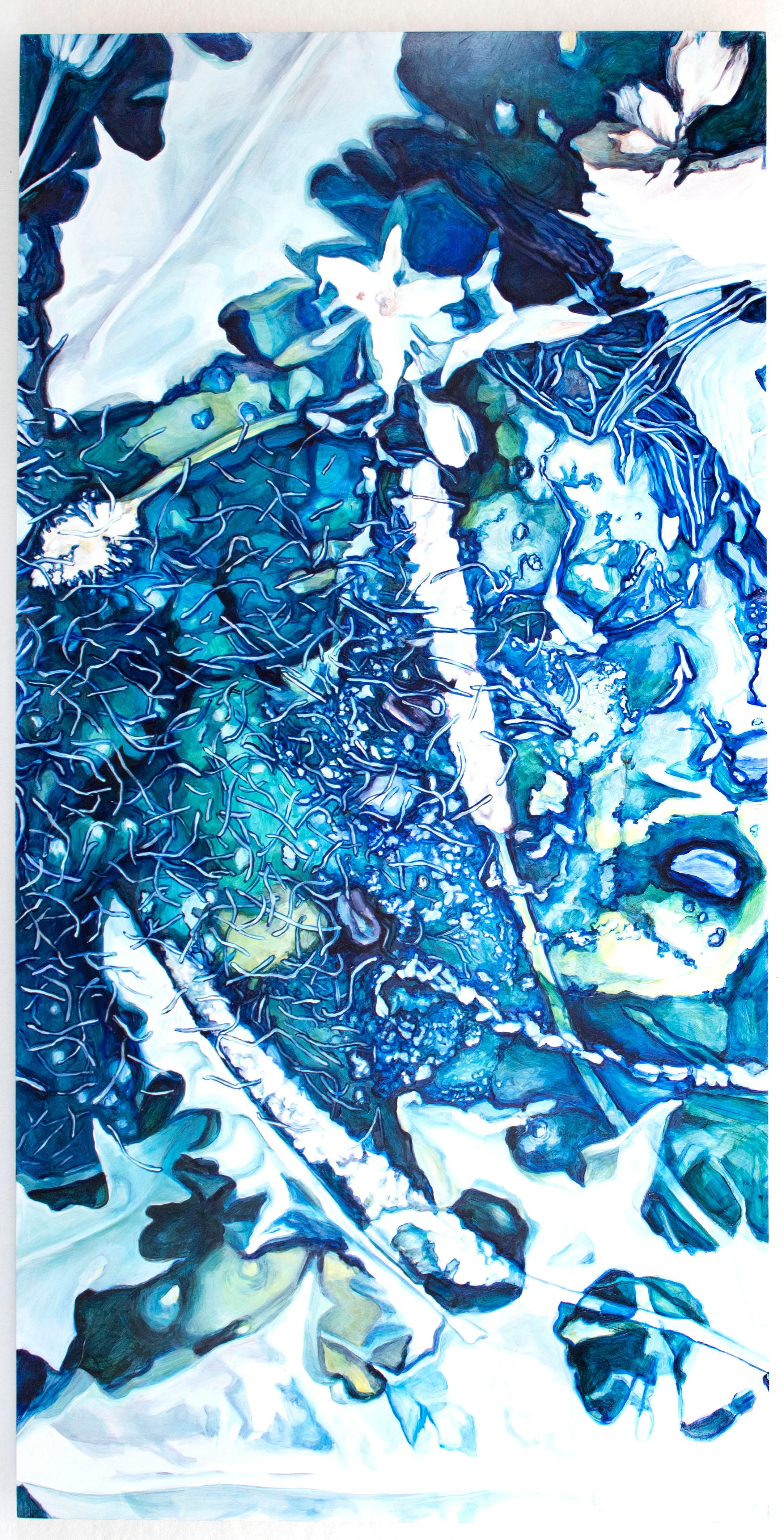 Contemporary Figurative Still Life Flora Cyanotype Blue Triptych Oil Painting en vente 1