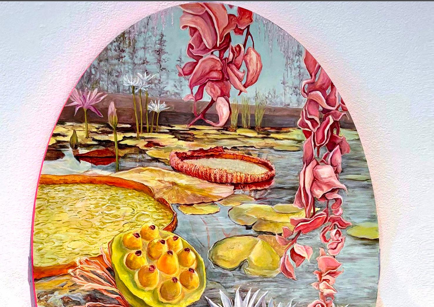 Pittura a olio contemporanea Artista femminile Venus Flytrap Lilly Pad Amanda Besl in vendita 1
