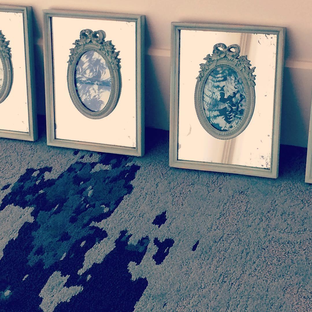 Set von 6 zeitgenössischen Zyanotypen in verspiegelten Rahmen Blauweiße weibliche Künstlerin (Braun), Still-Life Print, von Amanda Besl