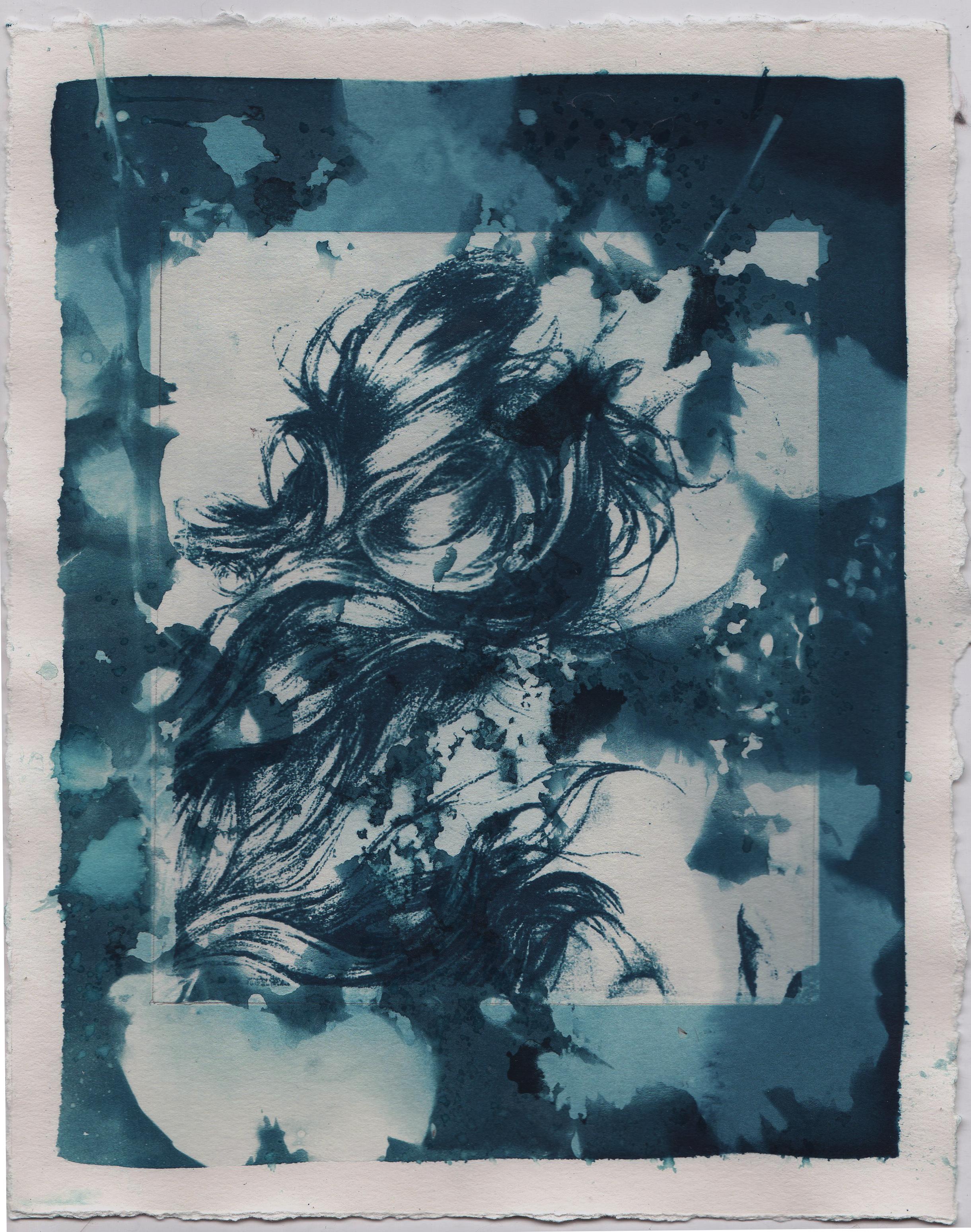 A Set of 6 Contemporary Cyanotypes in Mirrored Frames Blue White Female Artist For Sale 2