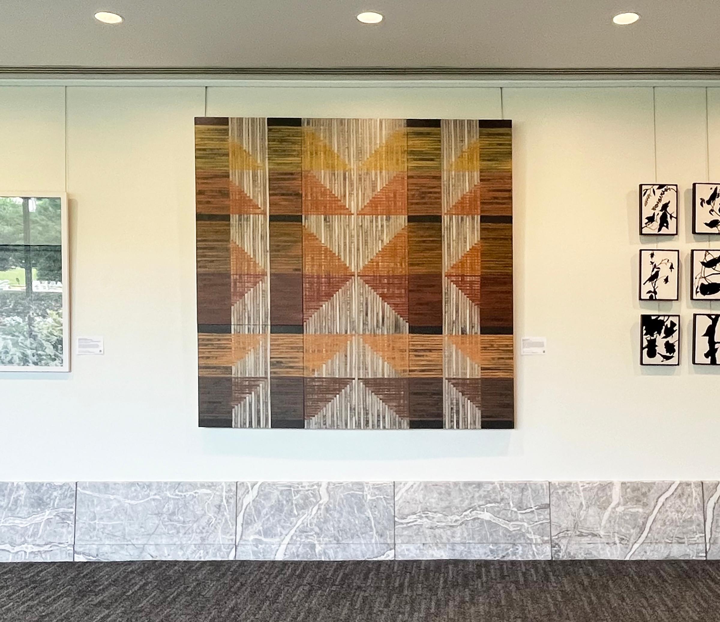 'Intercambio - geométrico, estampado, rayas, tonos tierra - Painting Geométrico abstracto de Amanda Brazier