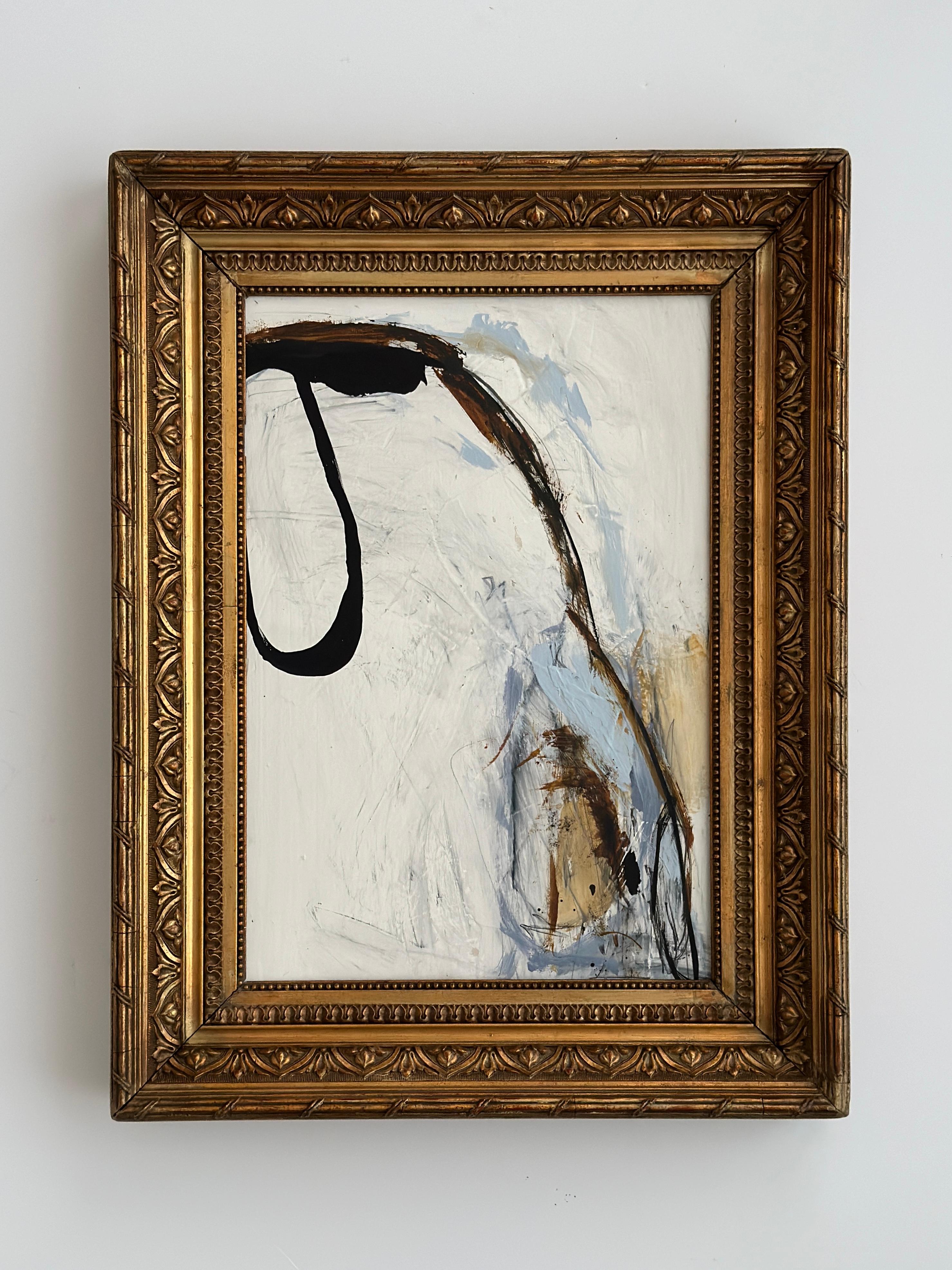 Lignes Noires- Arte astratta in cornice Antiques francese - Painting di Amanda Carol Collection