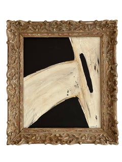 Onyx & Parchment-  Abstract painting in French Vintage Frame