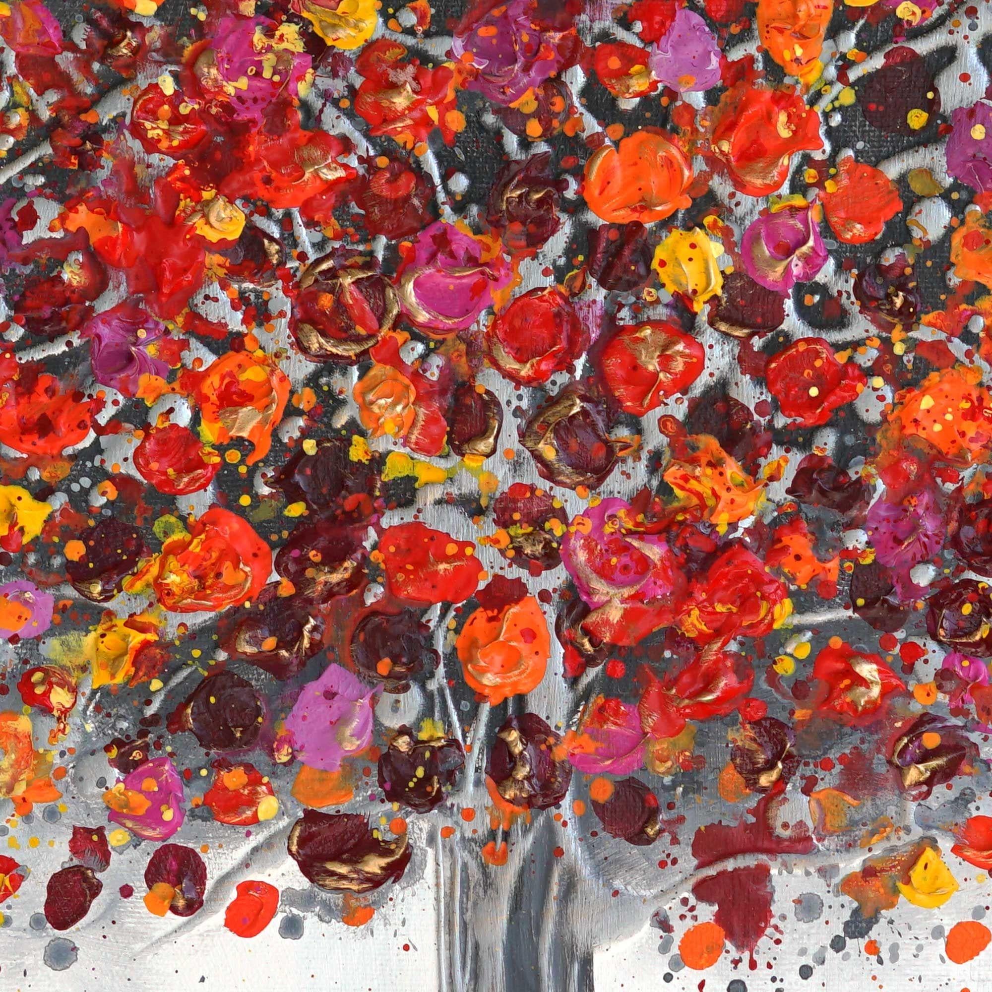 Pittura originale. Un grande albero rosso autunnale, pieno di trama spessa.  16.00in x 20.00in x 1.50in  PRONTO DA APPENDERE    Ogni quadro è avvolto professionalmente e protetto in una scatola personalizzata. Ho un corriere nel mio studio ogni