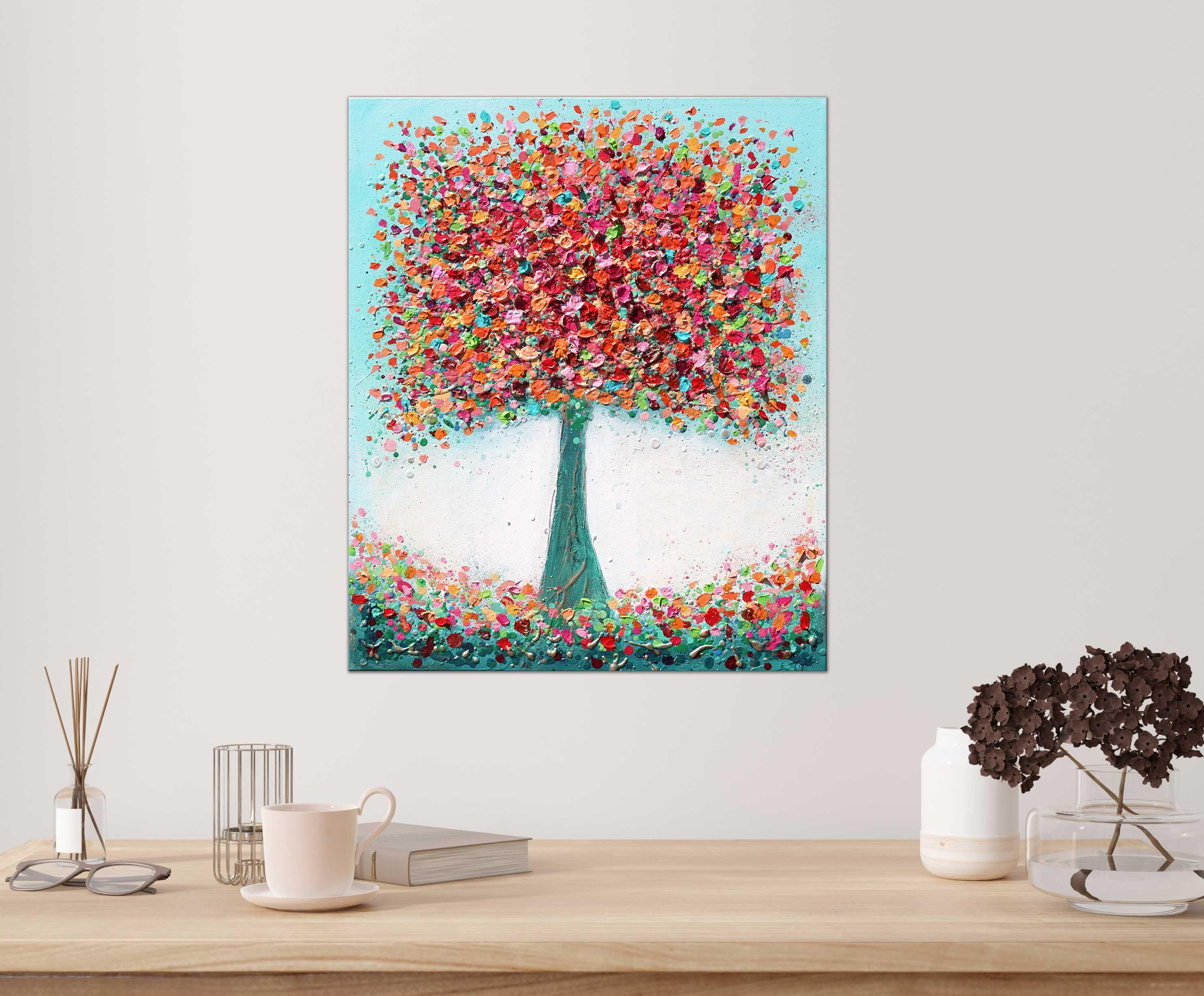 Quadro originale di un albero in fiore. Pittura a impasto espressivo su tela e pronta per essere appesa alla parete. Pieno di vernice spessa!      DIMENSIONE: 20