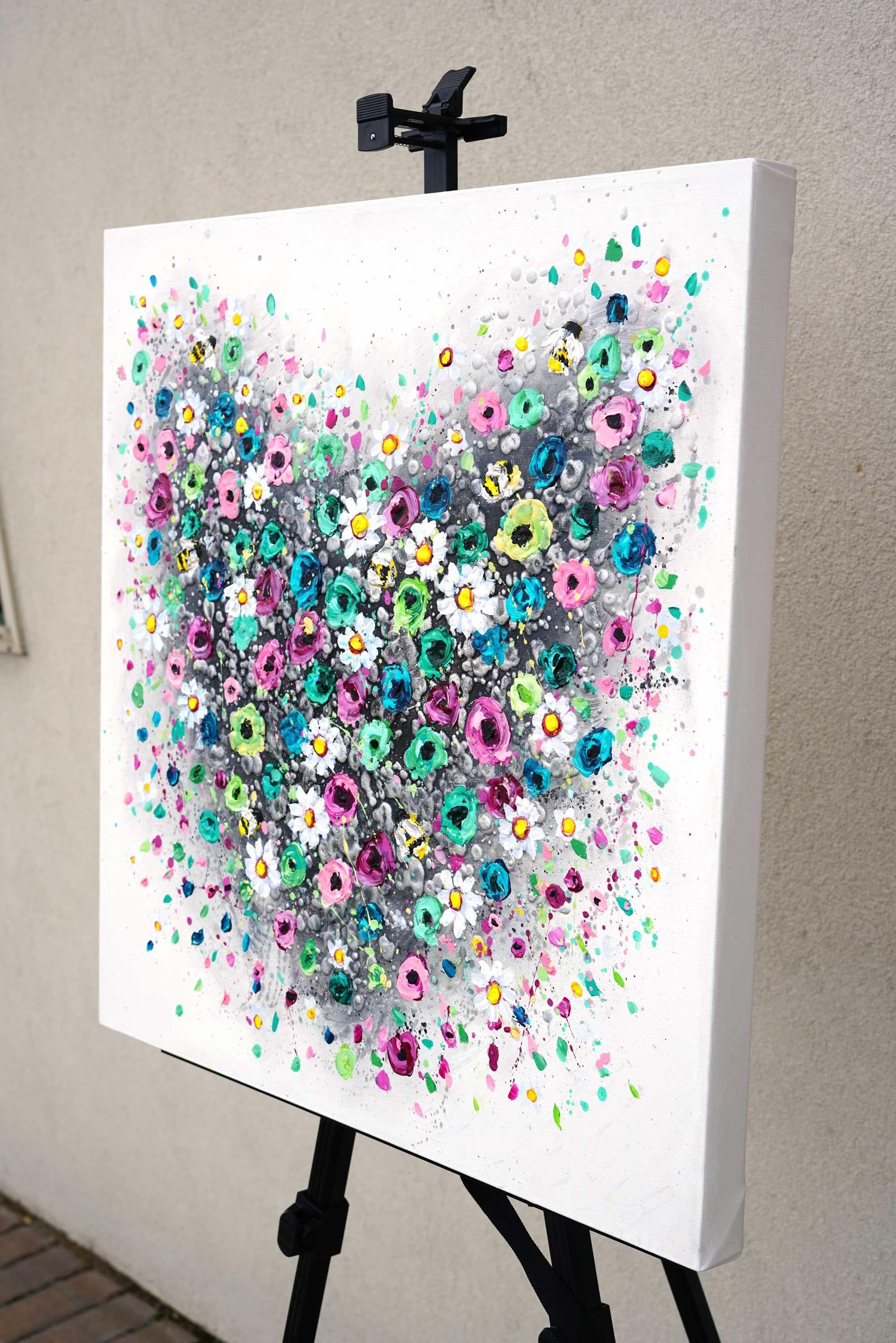 Pintura original al empasto de un corazón. Pintura de textura expresiva sobre lienzo y lista para colgar de la caja a la pared. ¡Lleno de pintura espesa!    TAMAÑO: 60x60 cm (24