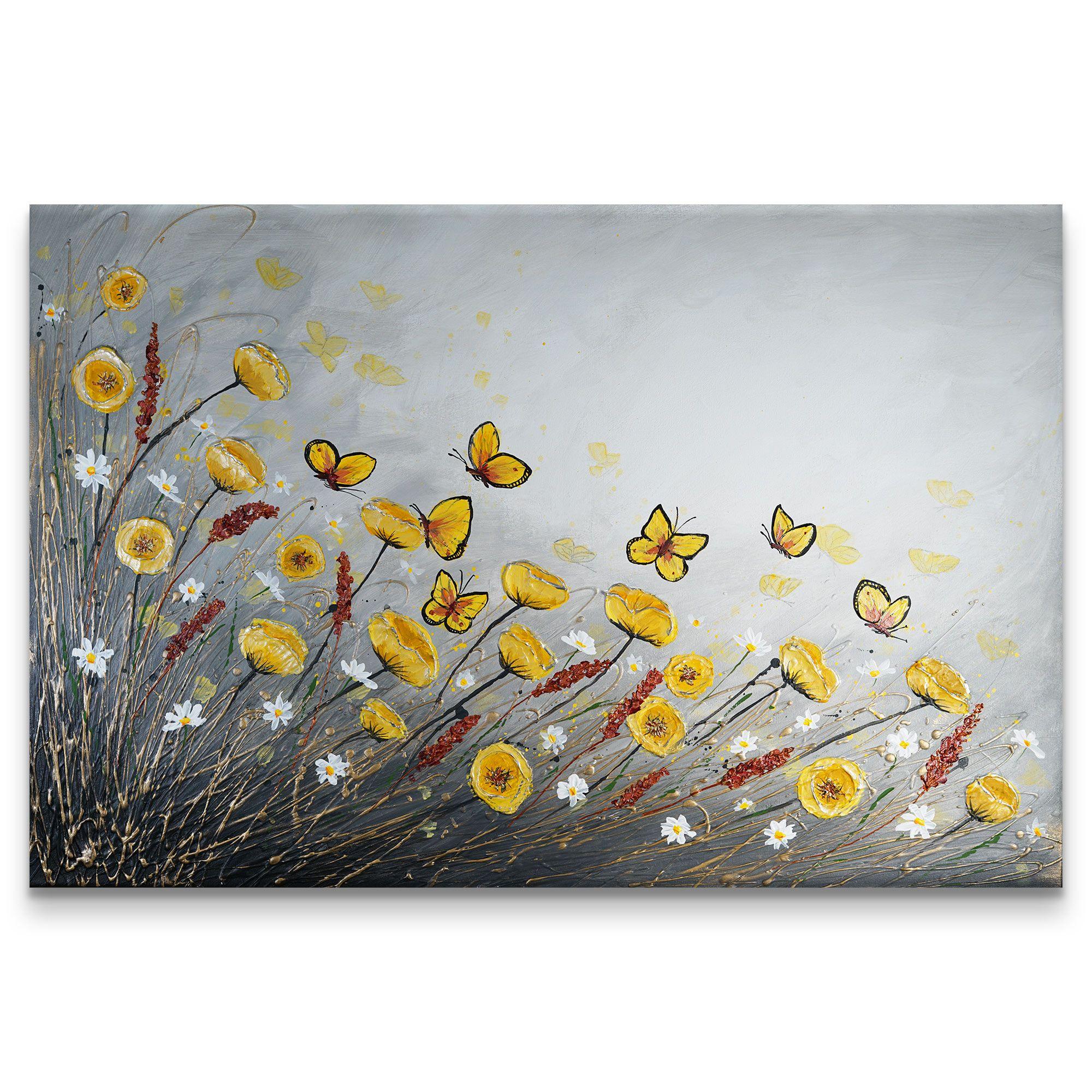 Mariposas danzantes en un campo de flores, Pintura, Acrílico sobre lienzo - Painting Contemporáneo de Amanda Dagg