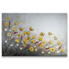 Dancing Butterflies in a Field of Flower, Painting, Acrylic on Canvas